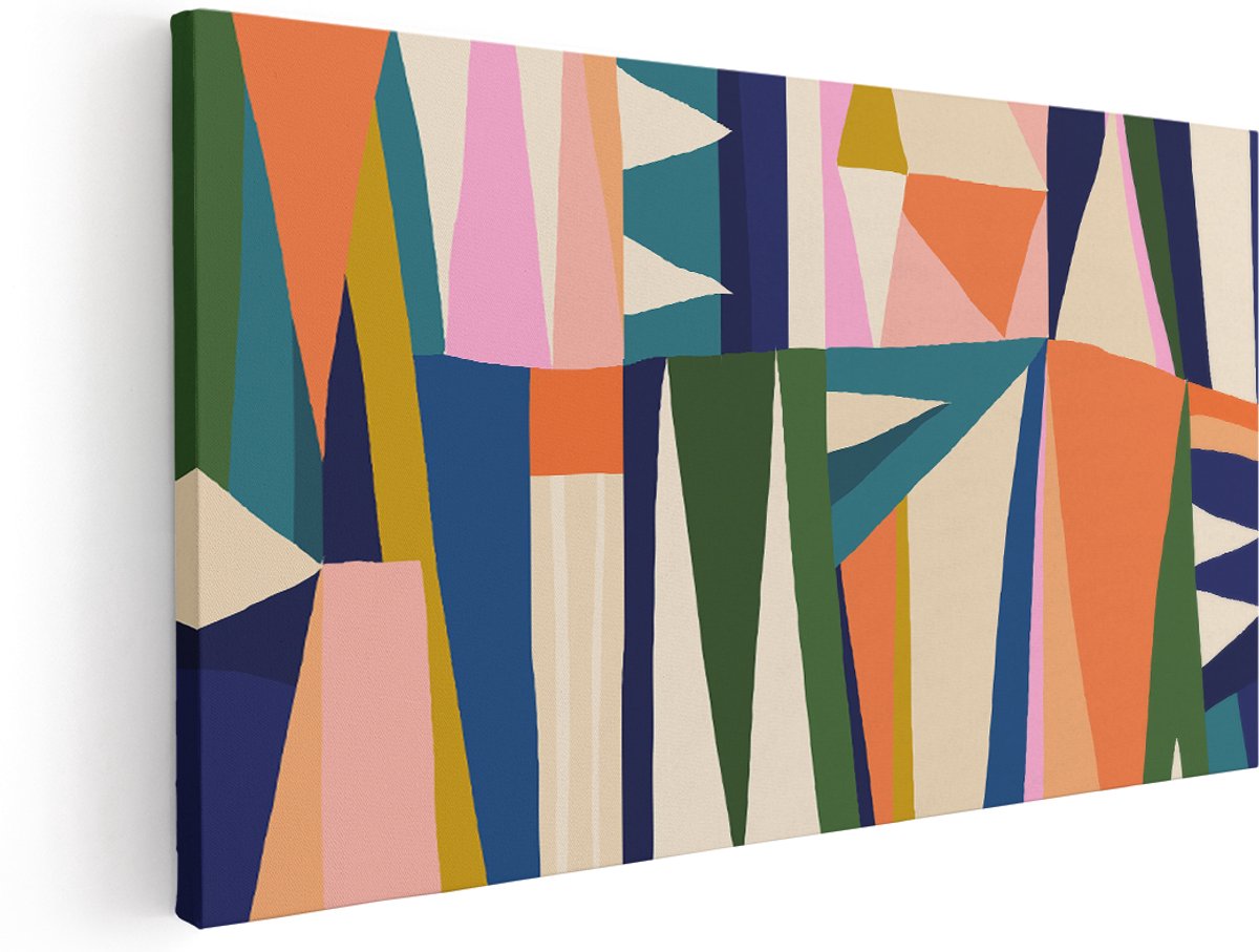 Artaza Canvas Schilderij Abstracte Kleurrijke Kunst - Driehoeken - 180x90 cm - Groot - Wanddecoratie Woonkamer - Schilderijen - Muurdecoratie