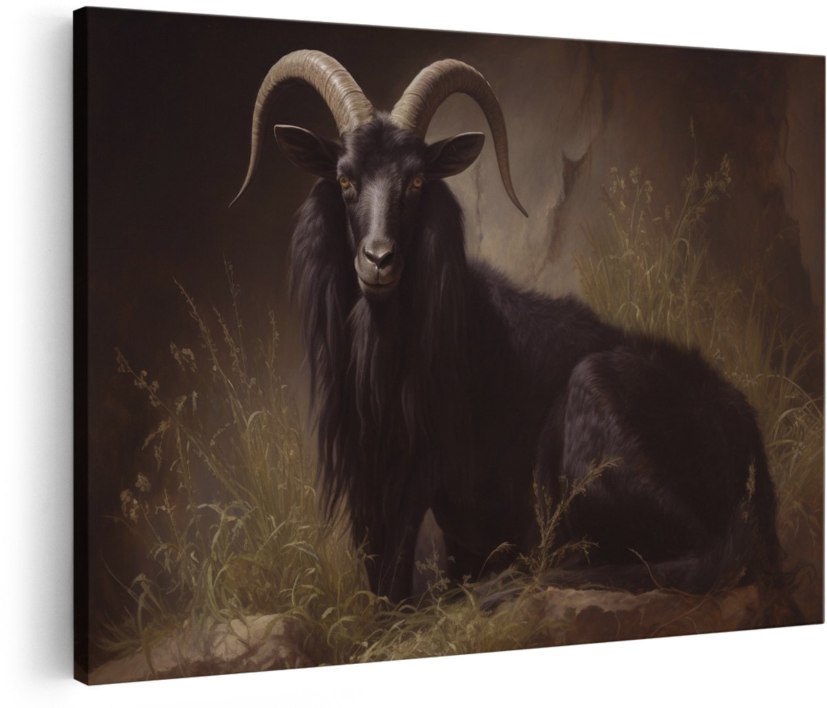 Artaza Canvas Schilderij Geit - 180x120 cm - Groot - Wanddecoratie Dieren - Muurdecoratie Vintage - Decoratie Natuur - Zwart