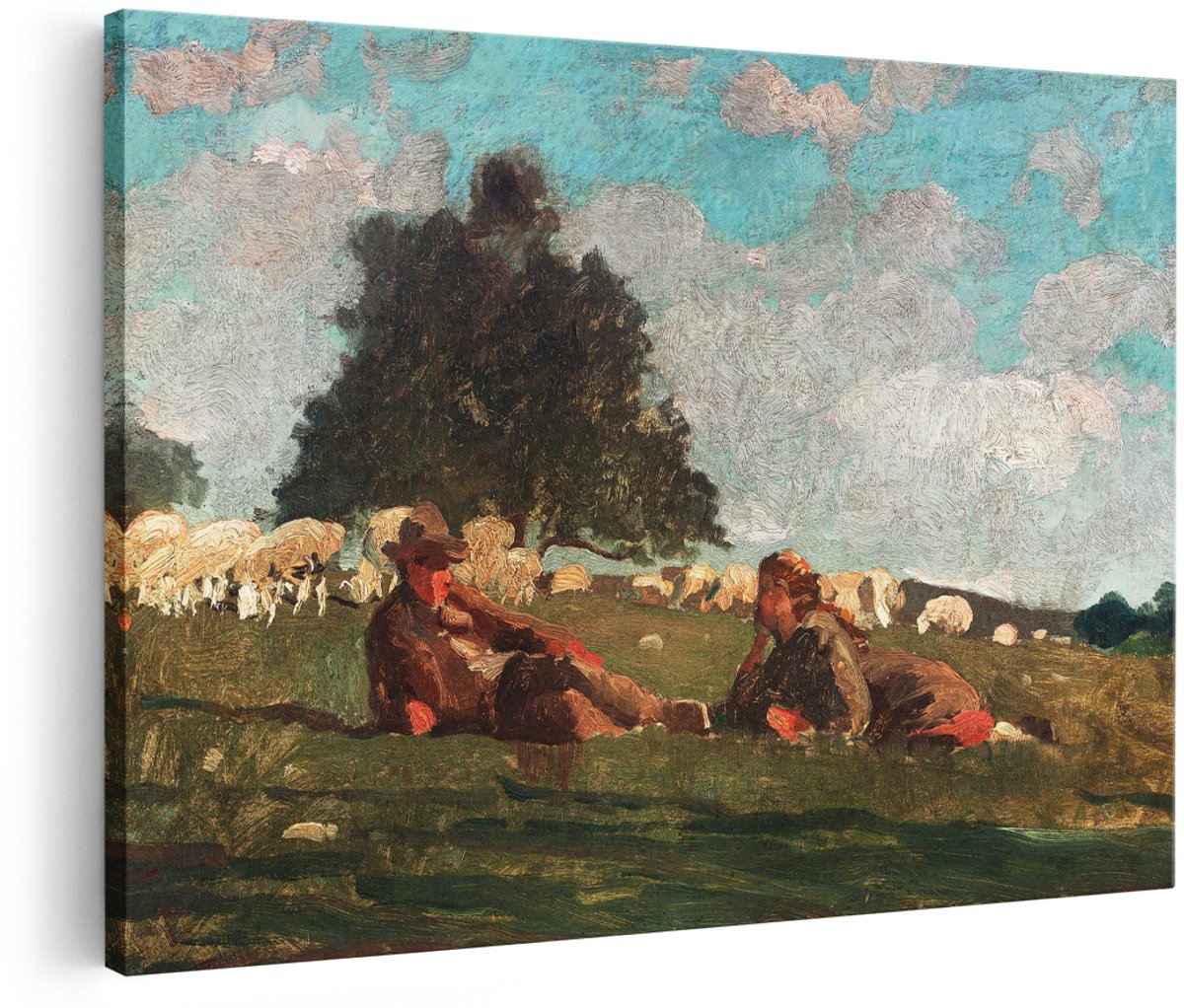 Artaza Canvas Schilderij Landschap - 180x120 cm - Groot - Wanddecoratie Herders - Muurdecoratie Schapen - Decoratie Landelijk - Klassieke Schilderijen