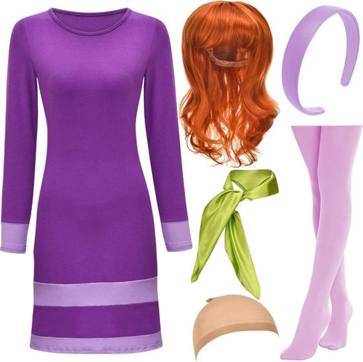 Deluxe Halloween Kostuum voor Dames - Paarse Mini Jurk Accessoires Set