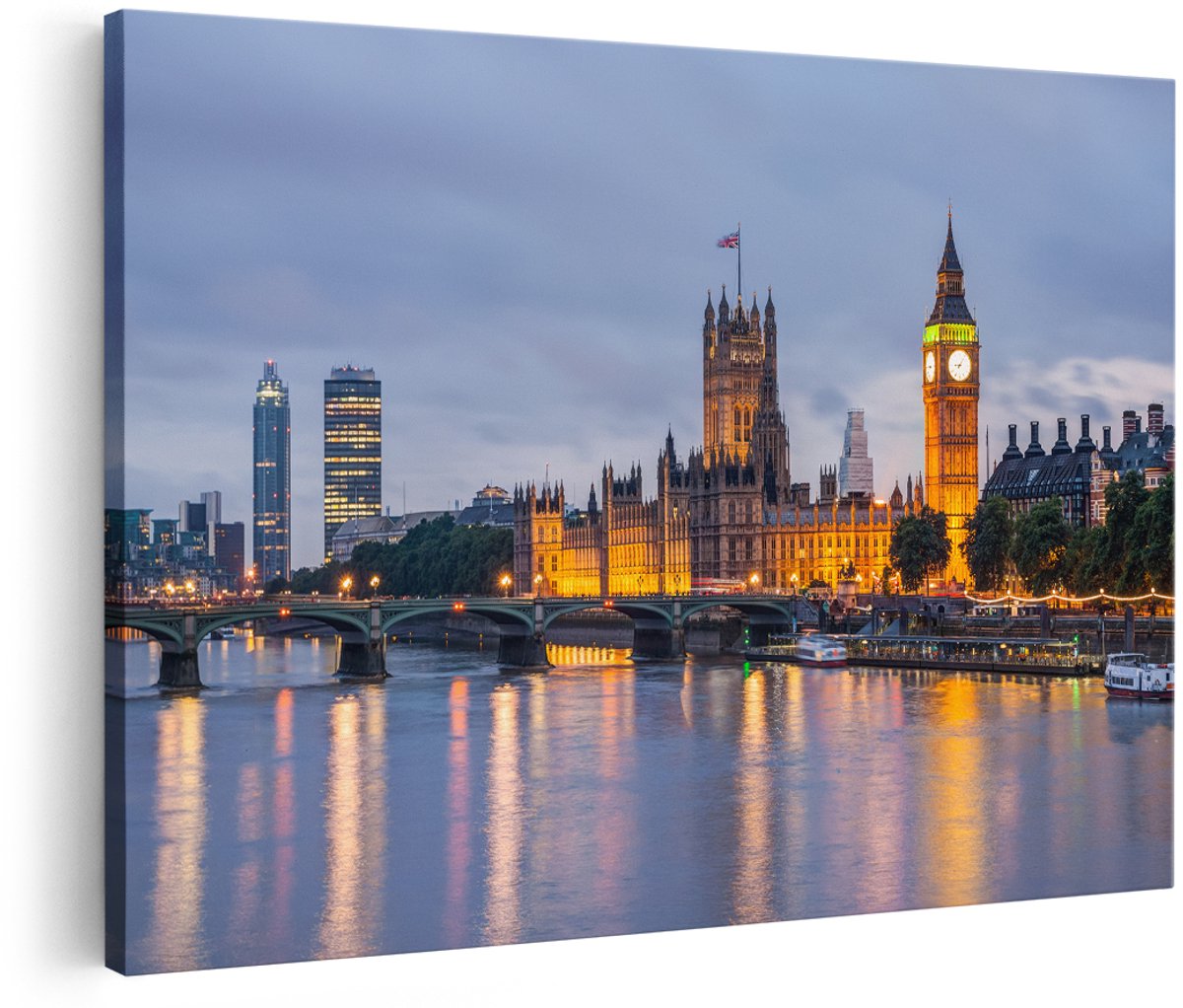 Artaza Canvas Schilderij London Big Ben en Westminster Brug - 180x120 cm - Groot - Foto Op Canvas - Wanddecoratie Woonkamer