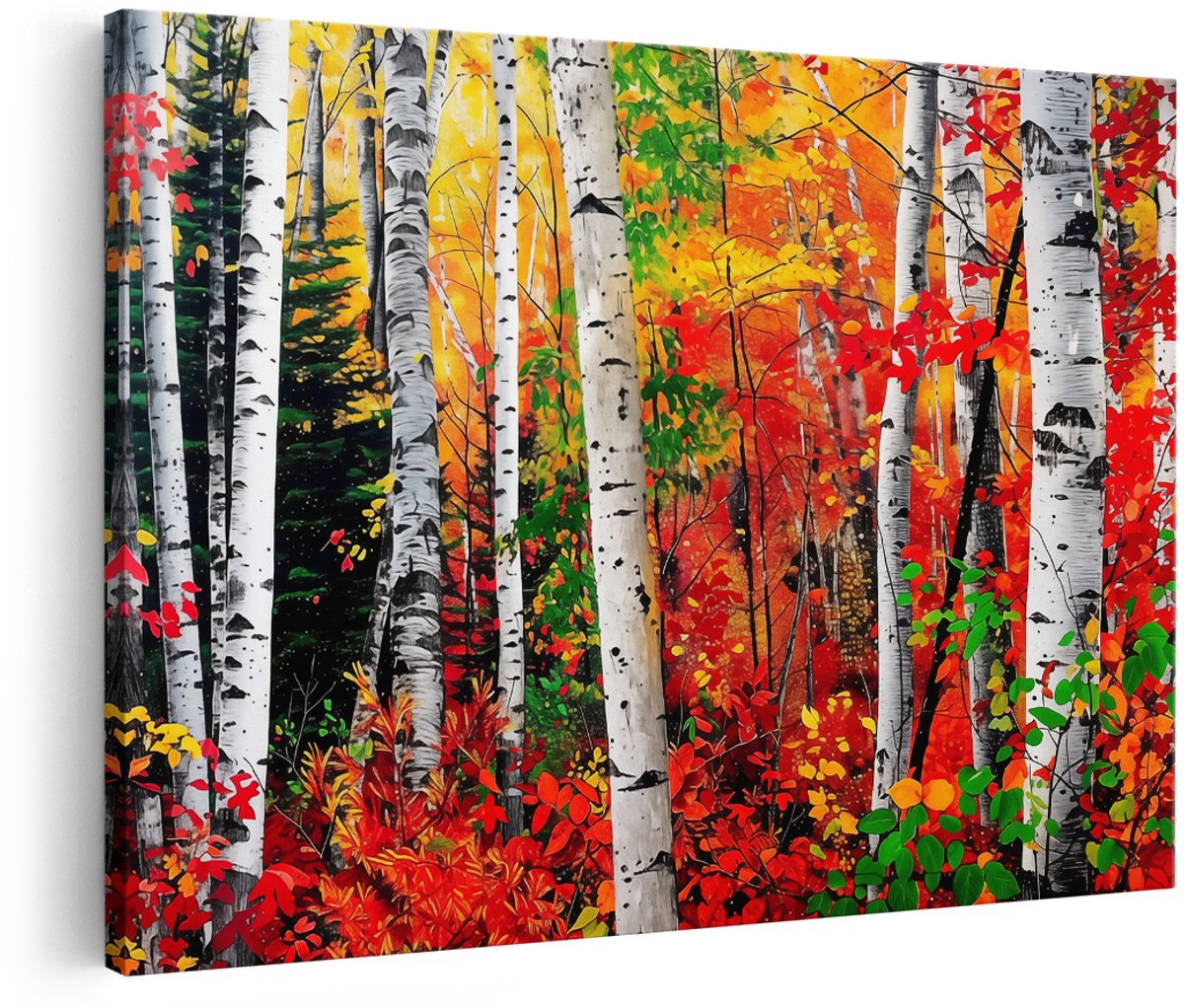 Artaza Canvas Schilderij Kleurrijke Berkenbomen in de Herfst - 180x120 cm - Groot - Wanddecoratie Woonkamer - Schilderijen - Muurdecoratie