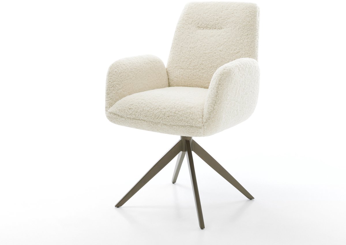 Eetkamerstoel Zoa-Flex kruisframe breed afwerking met titanium teddy beige 360° draaibaar rocker-functie pocketveer kern
