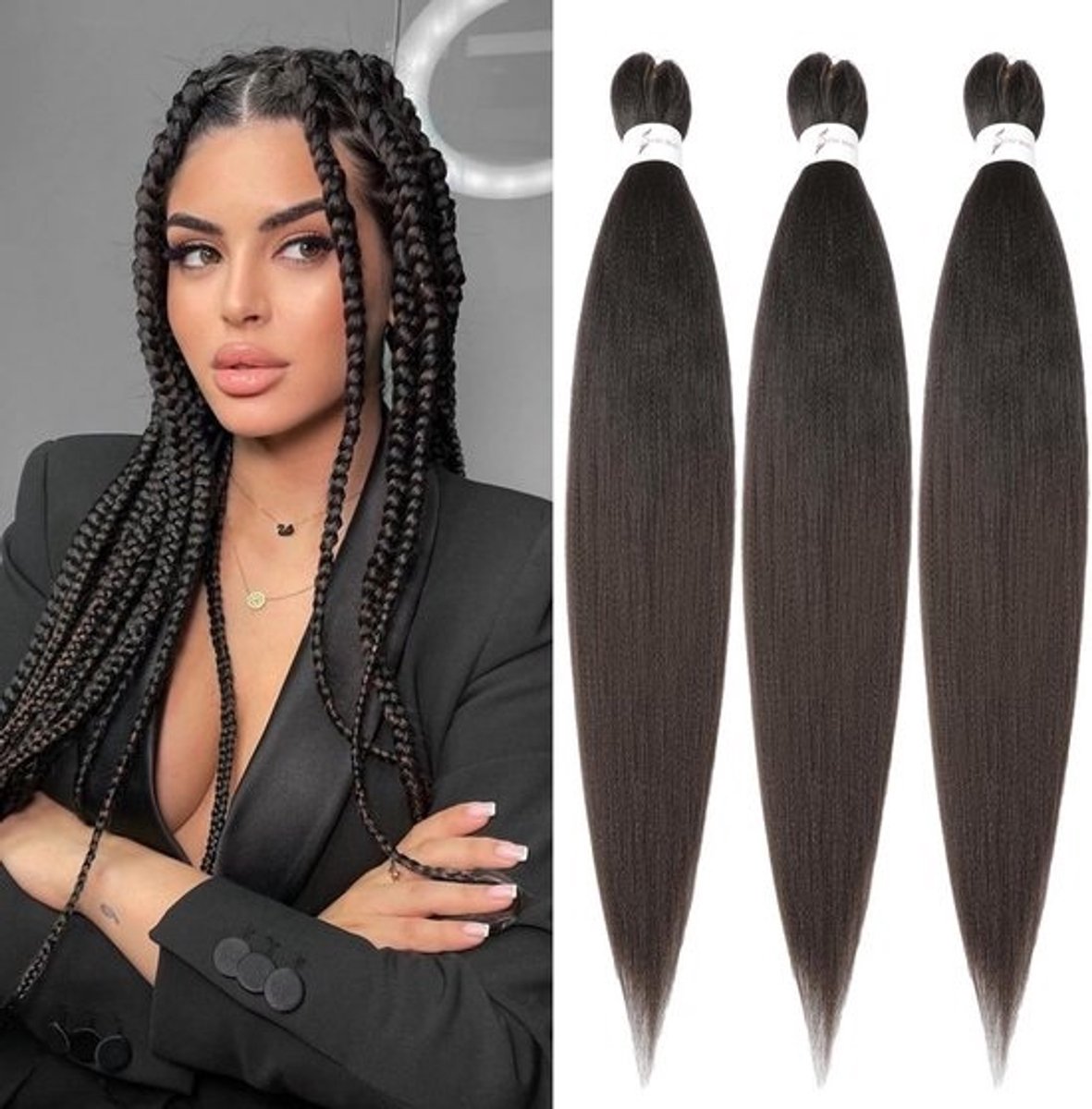 3-Pack Pre-Stretched Vlechten Haar Extensions 80 cm Synthetisch Haar voor Box Braids en Micro Braids