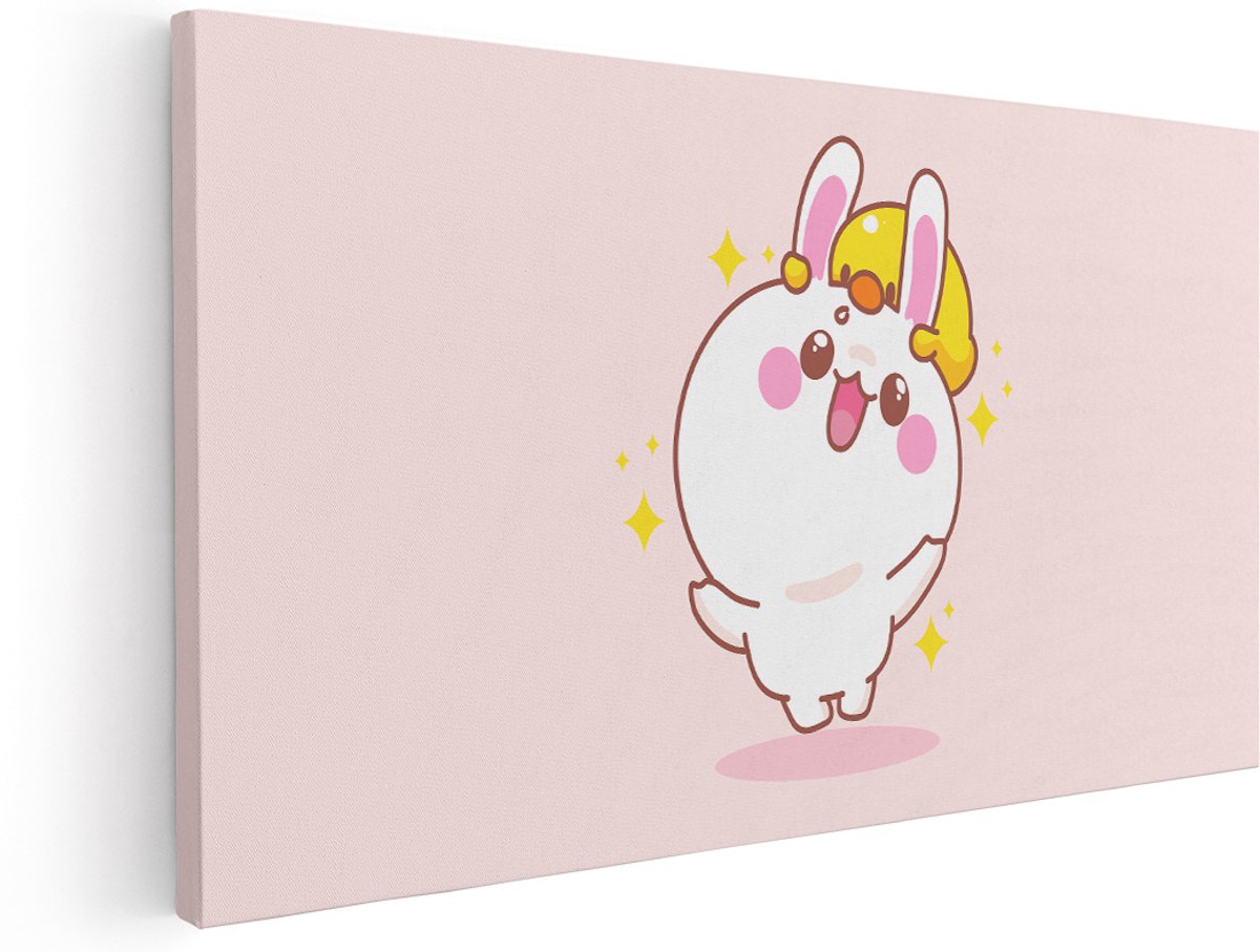 Artaza Canvas Schilderij Kawaii Kuiken - 180x90 cm - Groot - Wanddecoratie Babykamer - Muurdecoratie Kinderkamer - Schilderijen Op Canvas Dieren - Roze