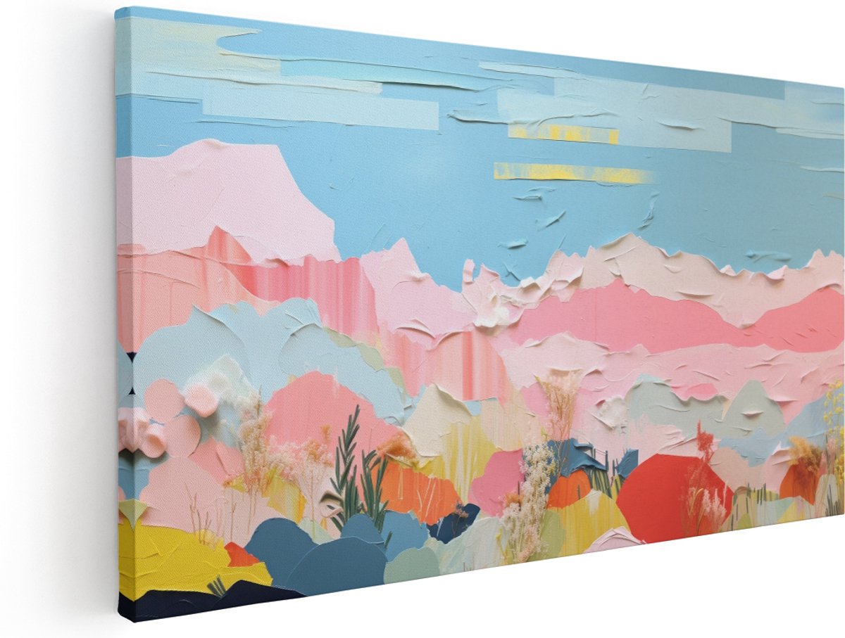 Artaza Canvas Schilderij Abstract - 180x90 cm - Groot - Wanddecoratie Pastel Landschap - Muurdecoratie Natuur - Schilderijen Modern - Roze
