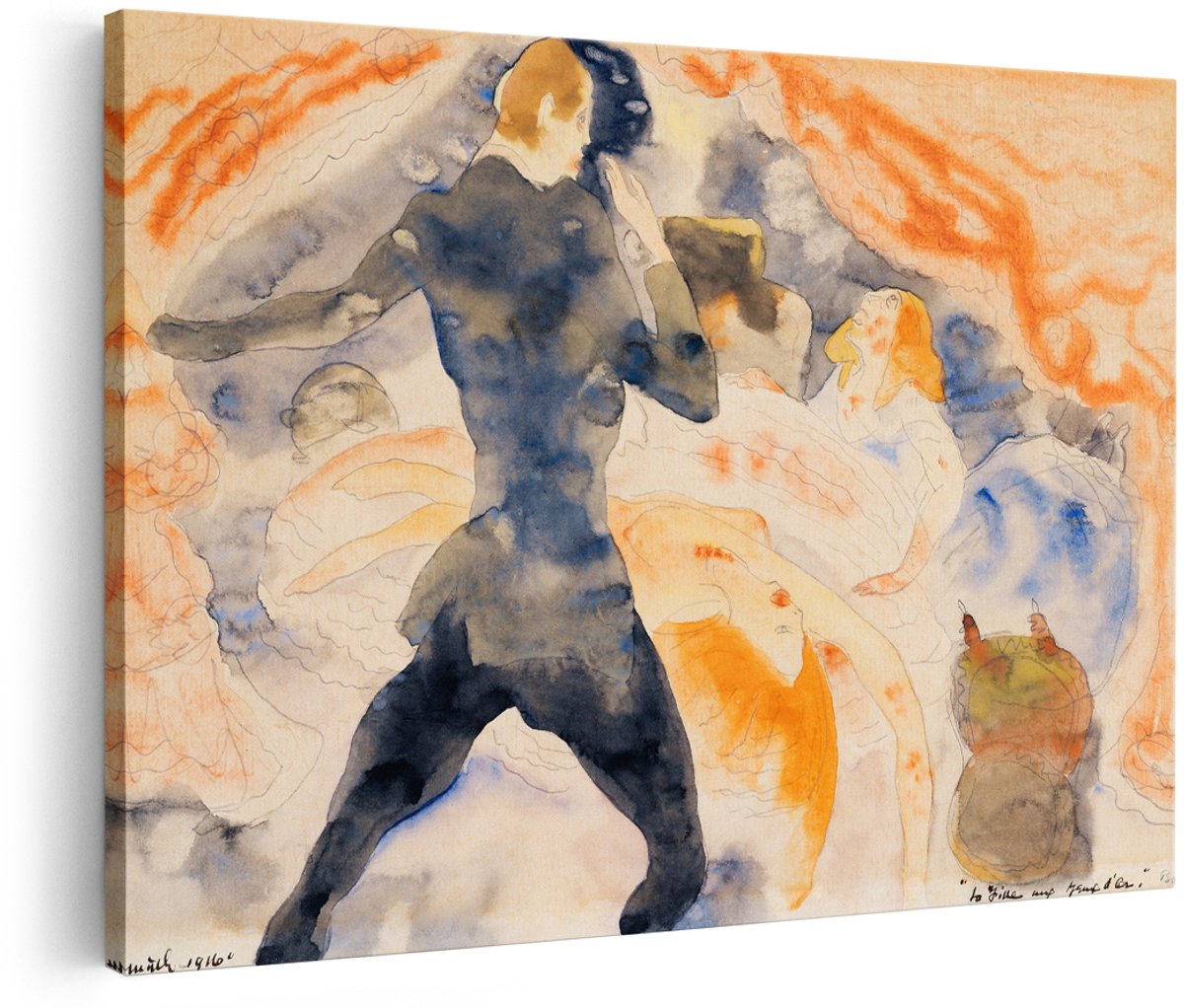 Artaza Canvas Schilderij Abstract - 180x120 cm - Groot - Wanddecoratie Expressionisme - Muurdecoratie Aquarel - Decoratie Dansende Figuren - Schilderijen Op Canvas