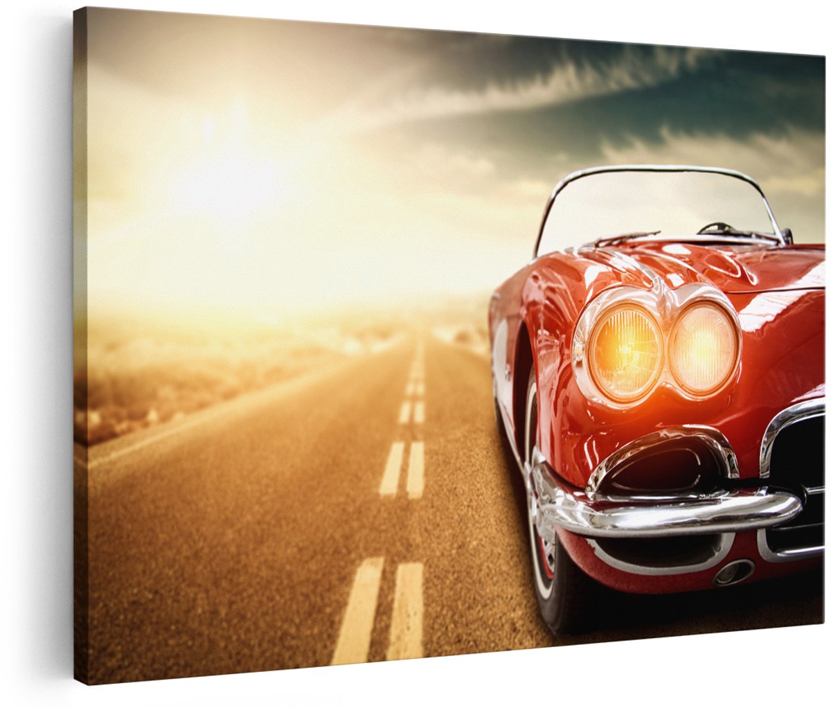 Artaza Canvas Schilderij Oude Rode Auto - Retro - 180x120 cm - Groot - Foto Op Canvas - Wanddecoratie Woonkamer