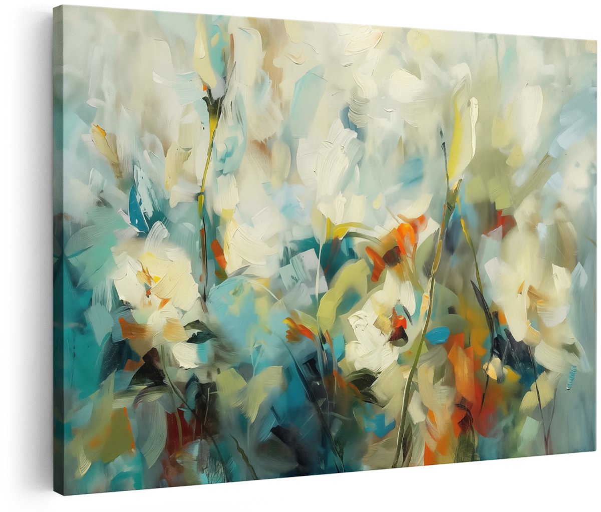 Artaza Canvas Schilderij Abstract Kunstwerk van Bloemen - 180x120 cm - Groot - Wanddecoratie Woonkamer - Schilderijen - Muurdecoratie