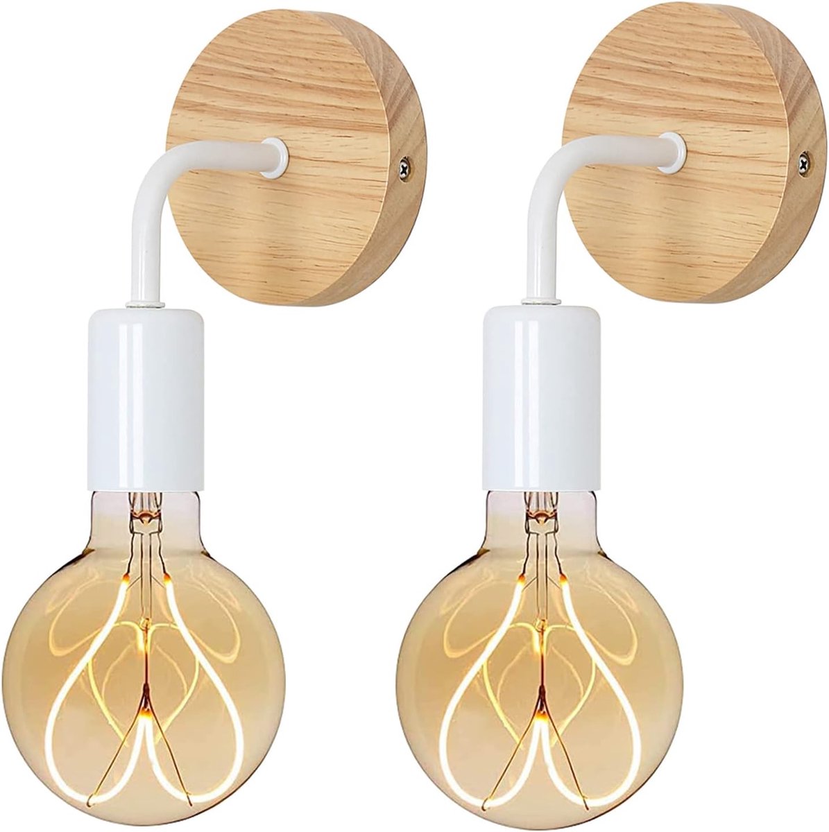 Riserva Industriële Wandlamp, IJzeren Wandverlichting met Houten Onderdeel, 2‑Stuks, E27 Fitting, Zonder Lamp, voor Woonkamer, Slaapkamer en Eetkamer