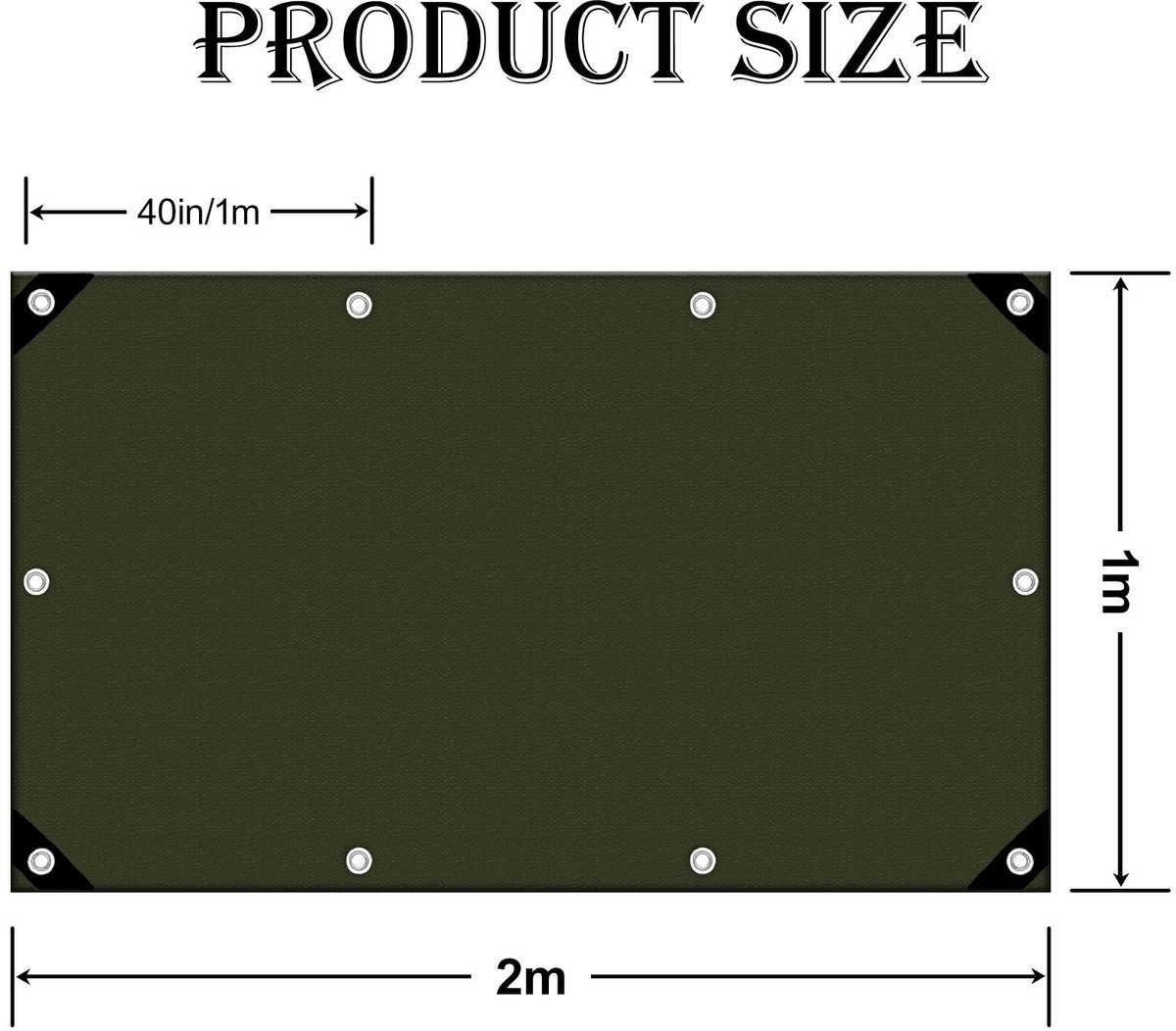 Afdekzeil 1x2m, waterdicht afdekzeil met ogen, groen Multifunctioneel polyester zeil, 160g/m², geweven beschermzeil - ShopVlot