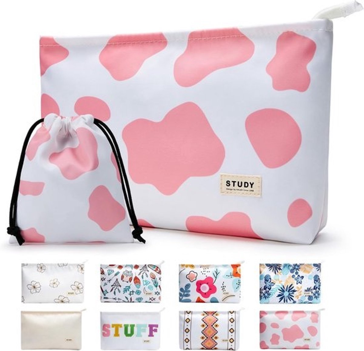 2 Stuks Corduroy Make-uptas met Glimlach Gezicht - Waterdichte Cosmetische Etui voor Reizen