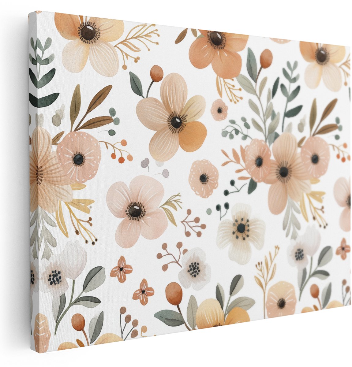 Artaza Canvas Schilderij Bloemen Aquarel - 160x120 cm - Groot - Boho Muurdecoratie - Wanddecoratie Babykamer - Schilderijen Op Canvas - Perzik