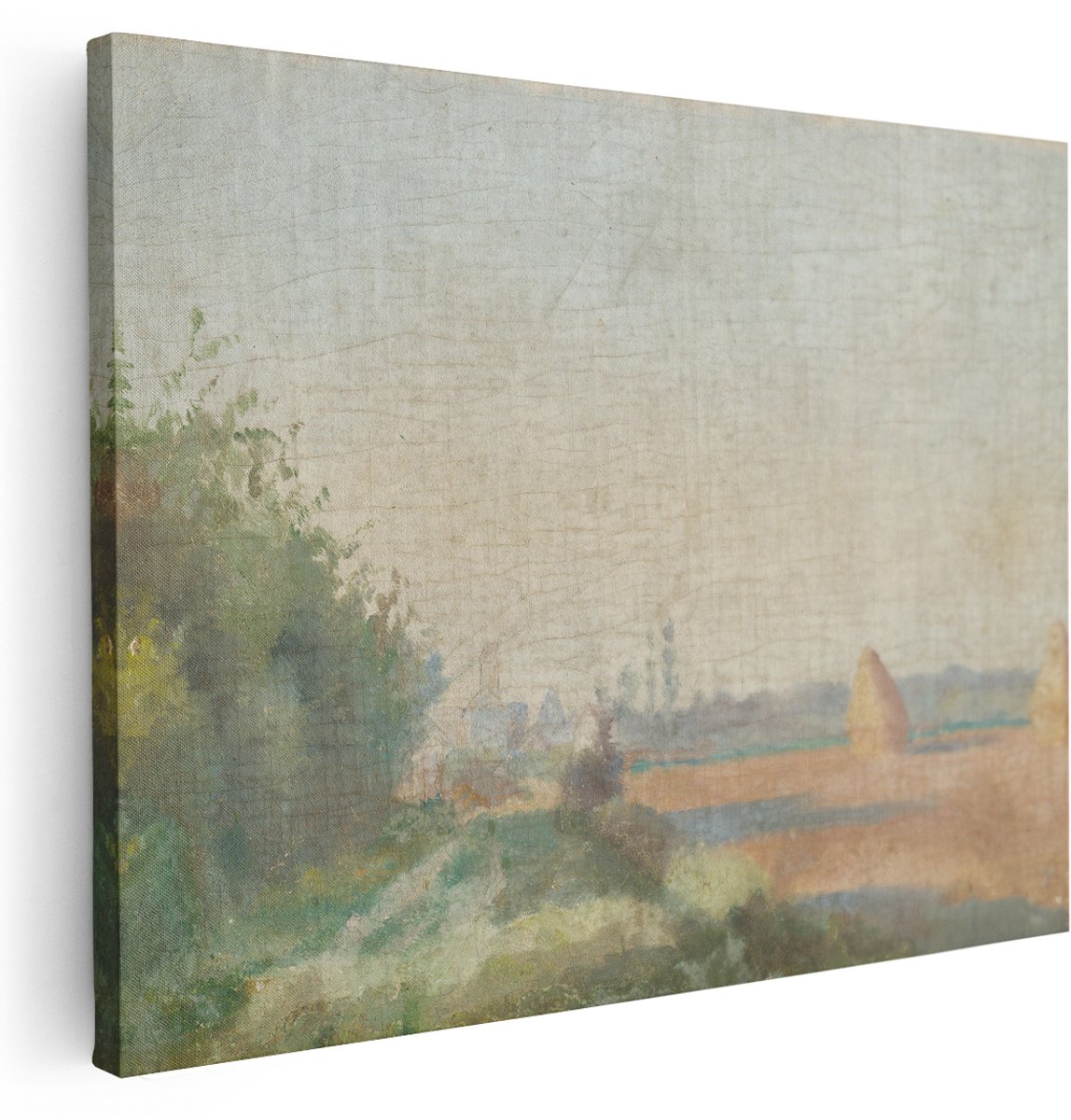 Artaza Canvas Schilderij Natuur - 160x120 cm - Groot - Wanddecoratie Landschap Vintage - Muurdecoratie Hooibergen - Decoratie Woonkamer
