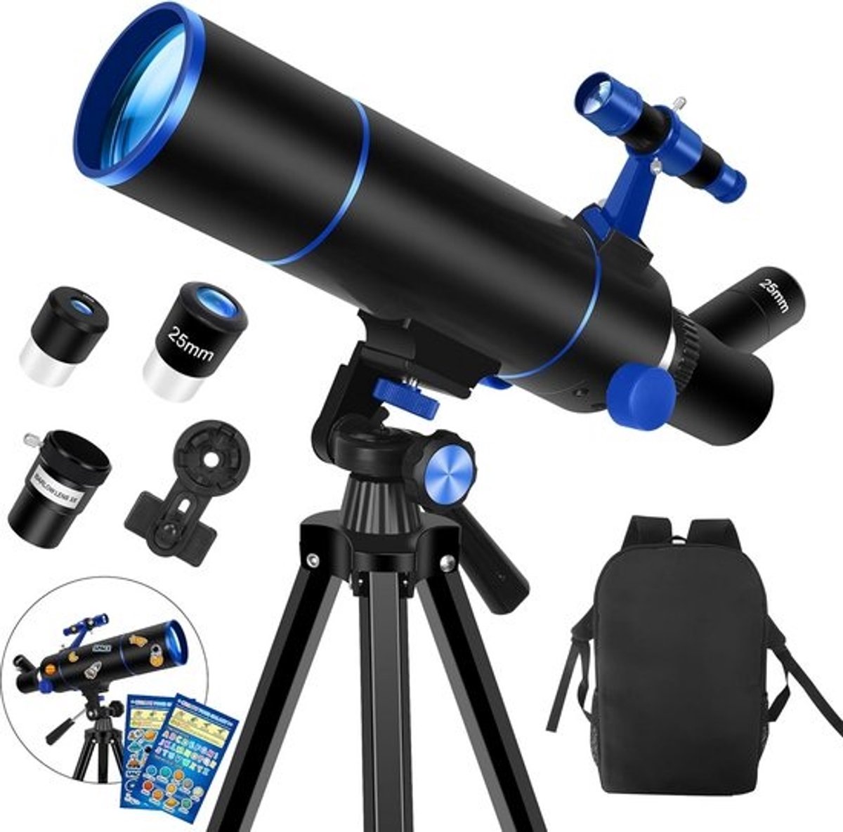 Krachtige Telescoop voor Volwassenen en Beginners | 80mm | Inclusief Rugzak & Telefoonadapter