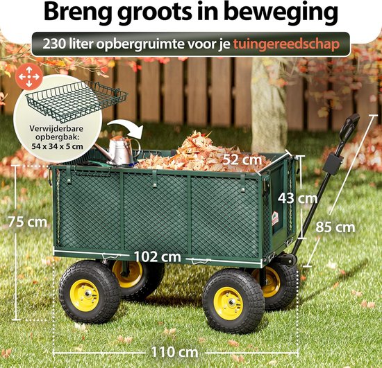 Bolderkar met zeil - Tuinkar bolderwagen - Zware spullen vervoeren - Hoge laadcapaciteit - 114 x 52 x 105 cm van Bolderkar — afbeelding 3