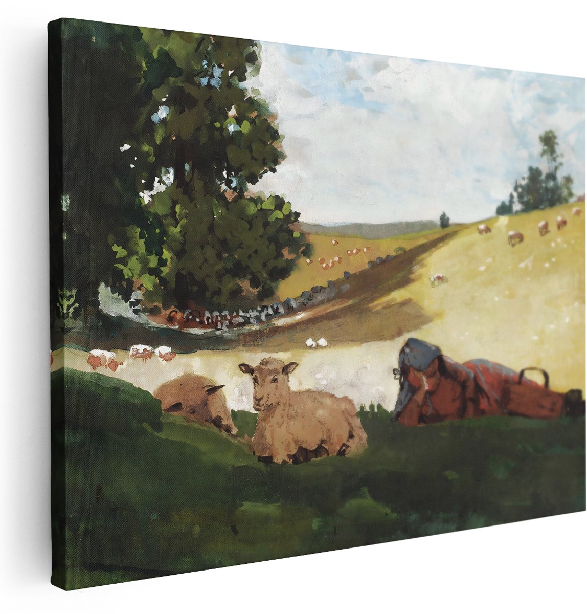 Artaza Canvas Schilderij Landschap - 160x120 cm - Groot - Wanddecoratie Schapen Weide - Muurdecoratie Dieren - Schilderijen Op Canvas Natuur