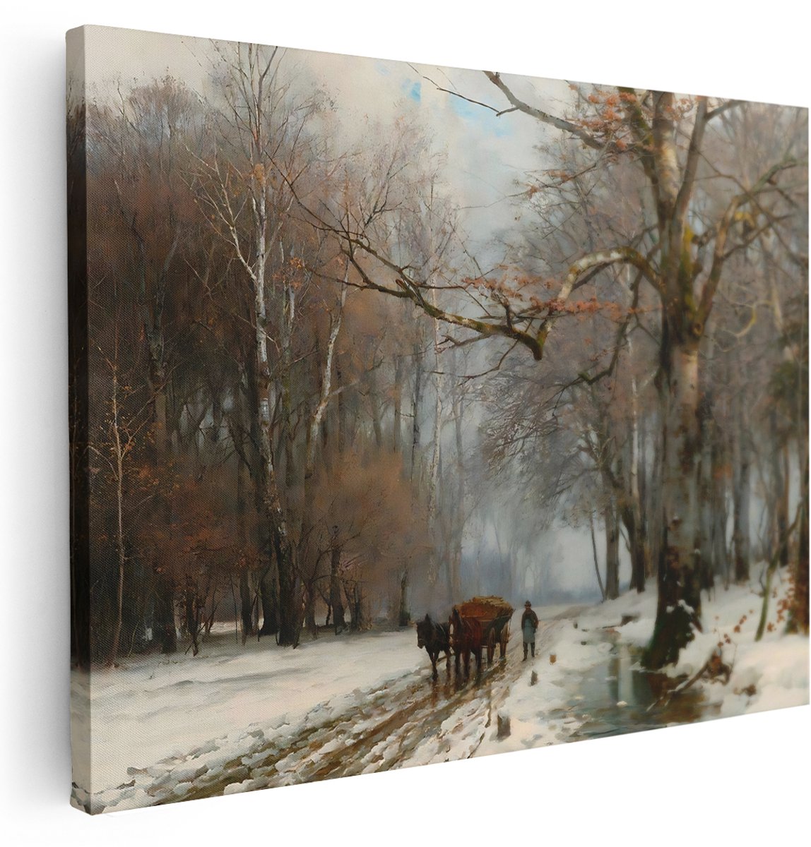 Artaza Canvas Schilderij Paarden - 160x120 cm - Groot - Wanddecoratie Besneeuwd Bos - Muurdecoratie Natuur - Decoratie Winters Landschap
