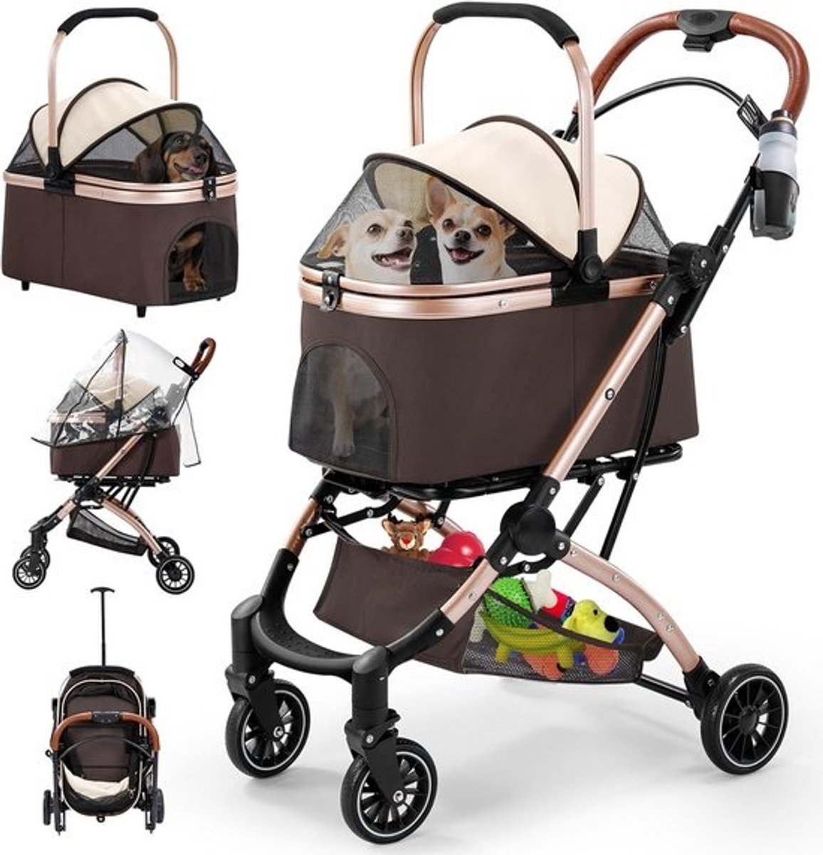 Inklapbare 4-in-1 Hondenbuggy voor Kleine en Middelgrote Huisdieren tot 20kg