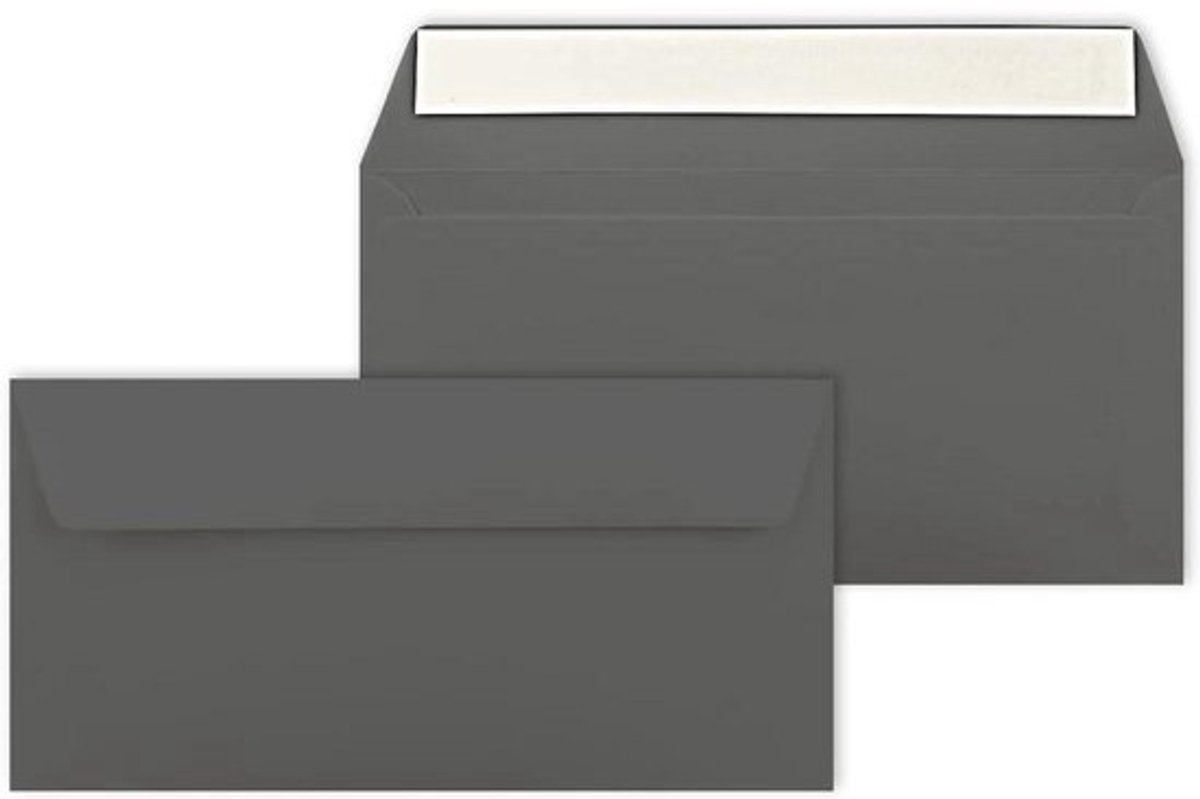50x Langwerpige Enveloppen DIN Lang Antraciet 11x22 cm Zelfklevend 120 g/m²