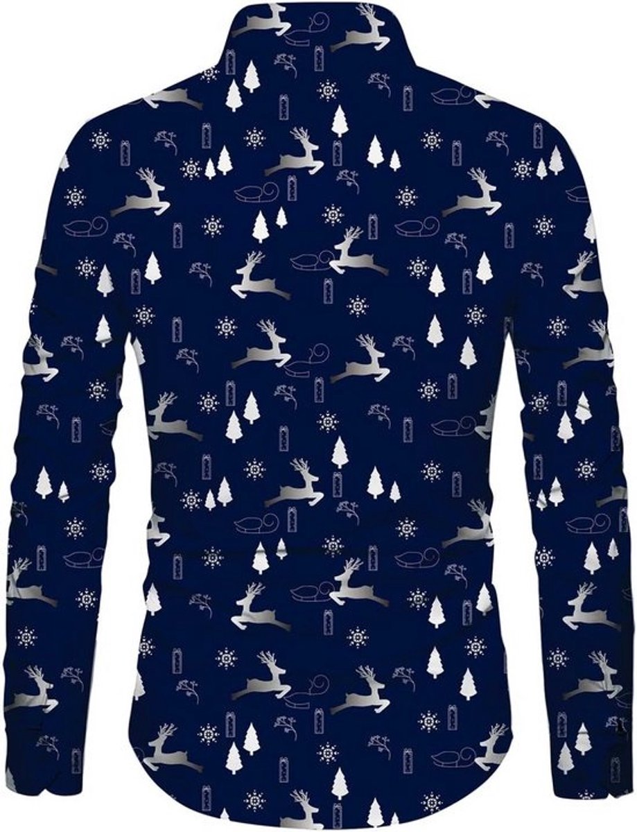 Kerstshirt Heren Lange Mouw 3D Print Slim Fit Grappige Funky Shirts
