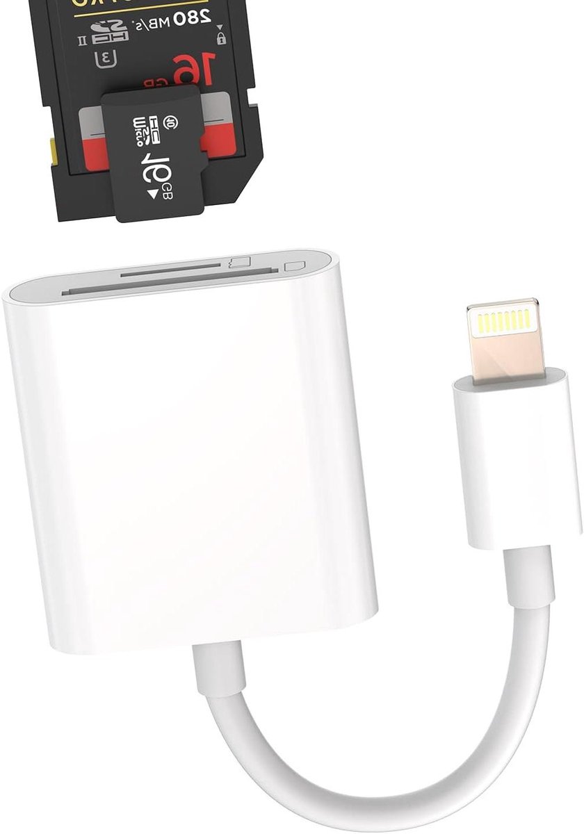 SD Kaartlezer - Micro SD Adapter - Foto's Overzetten - 2-in-1 Dubbele Sleuf - Compact Formaat - Wit
