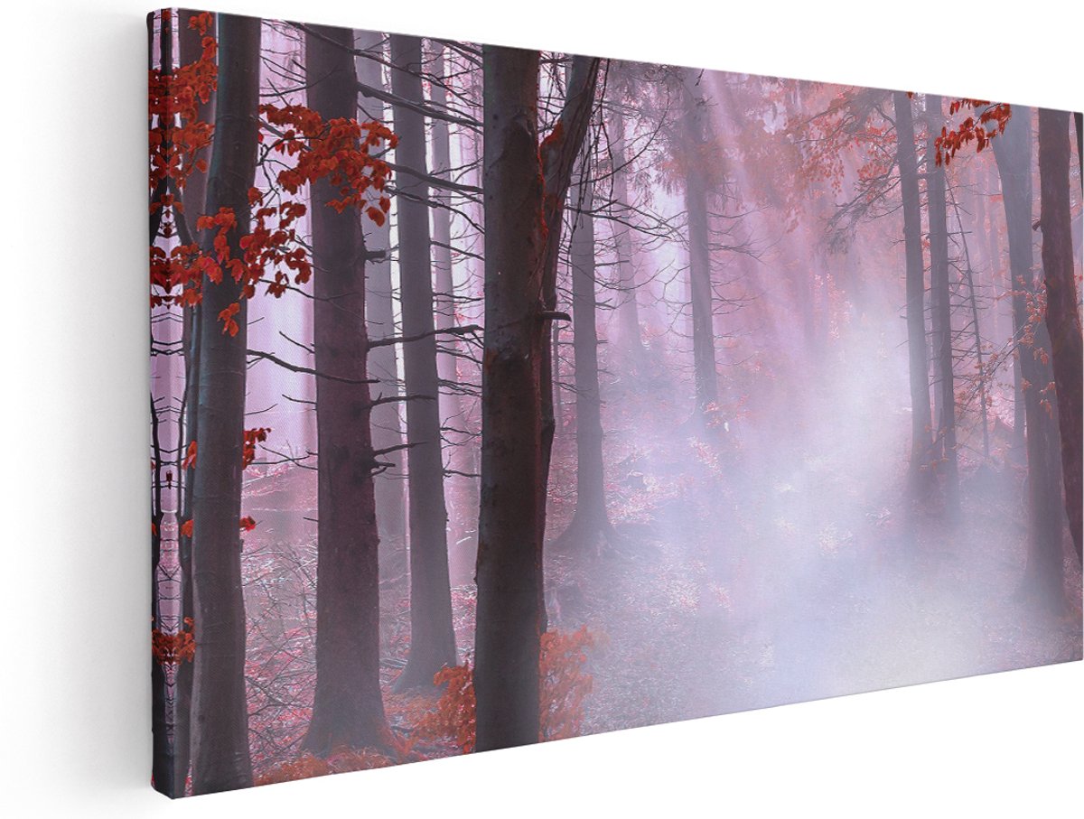 Artaza Canvas Schilderij Rood Bos Met Bomen - 180x90 cm - Groot - Wanddecoratie Woonkamer - Schilderijen - Muurdecoratie
