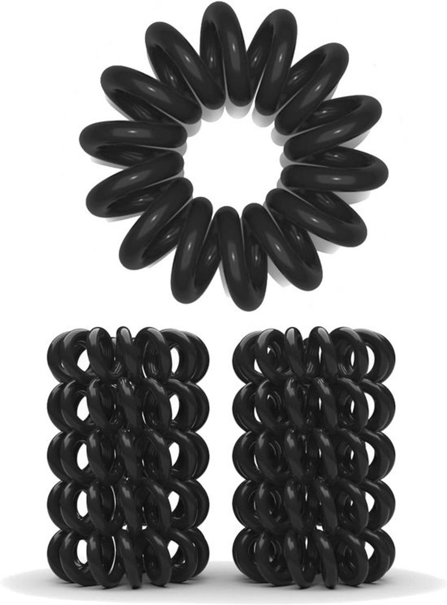 Set van 10 spiraalvormige haarelastieken voor fijn haar - Voorkom gespleten haarpunten en hoofdpijn - Zwart, 2.5 cm