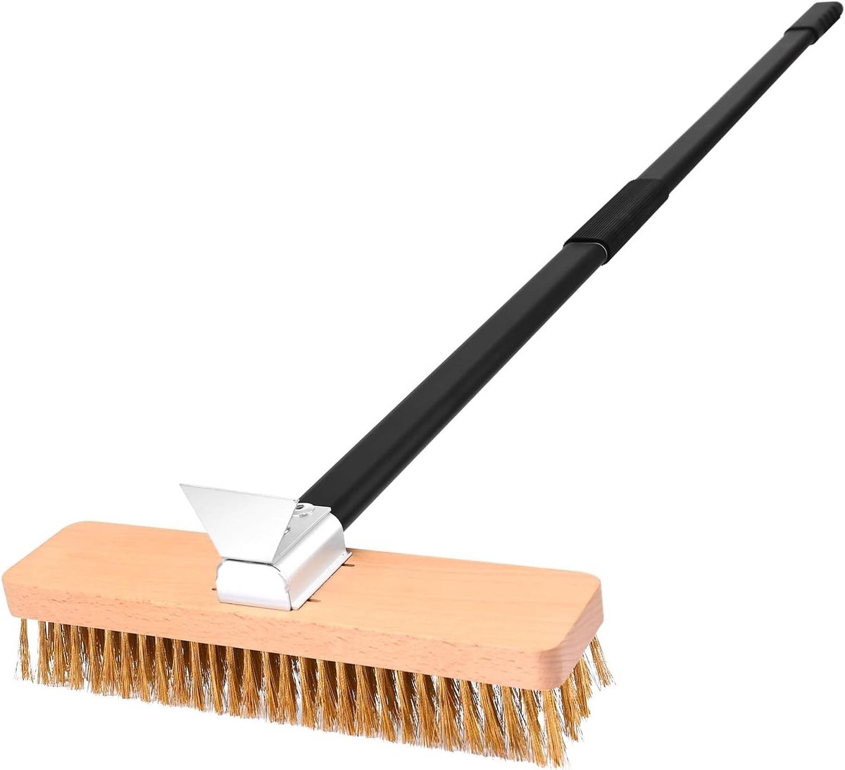 Grote Pizzaovenborstel met Schraper - Bruin - 27 cm Breed - Beukenhout en Messing Borstelharen - Voor Tuinoven