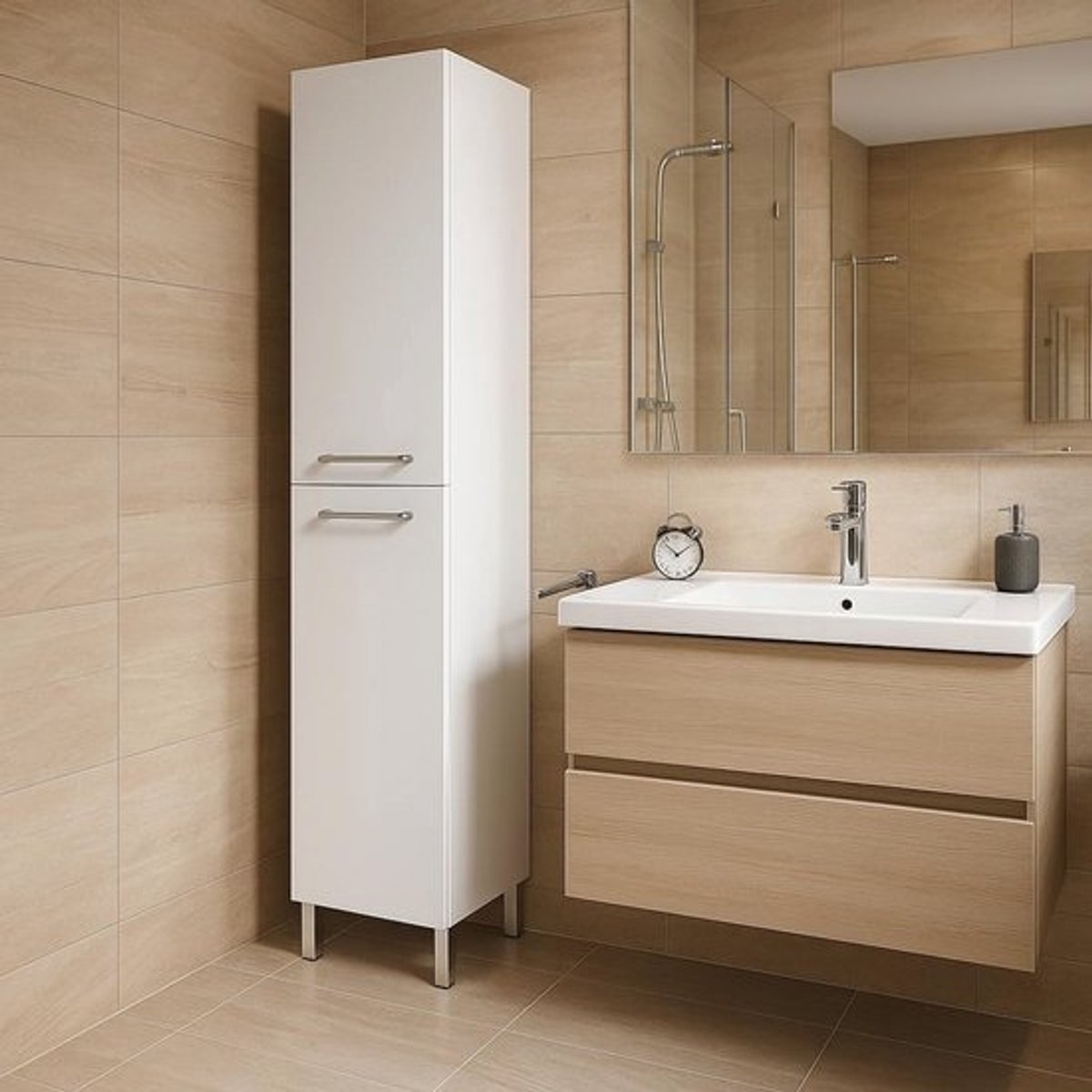 Basin Cabinet 60 x 80 cm with Washbasin – Functional Oak Craft Bathroom Cabinet with Soft-Close Drawers