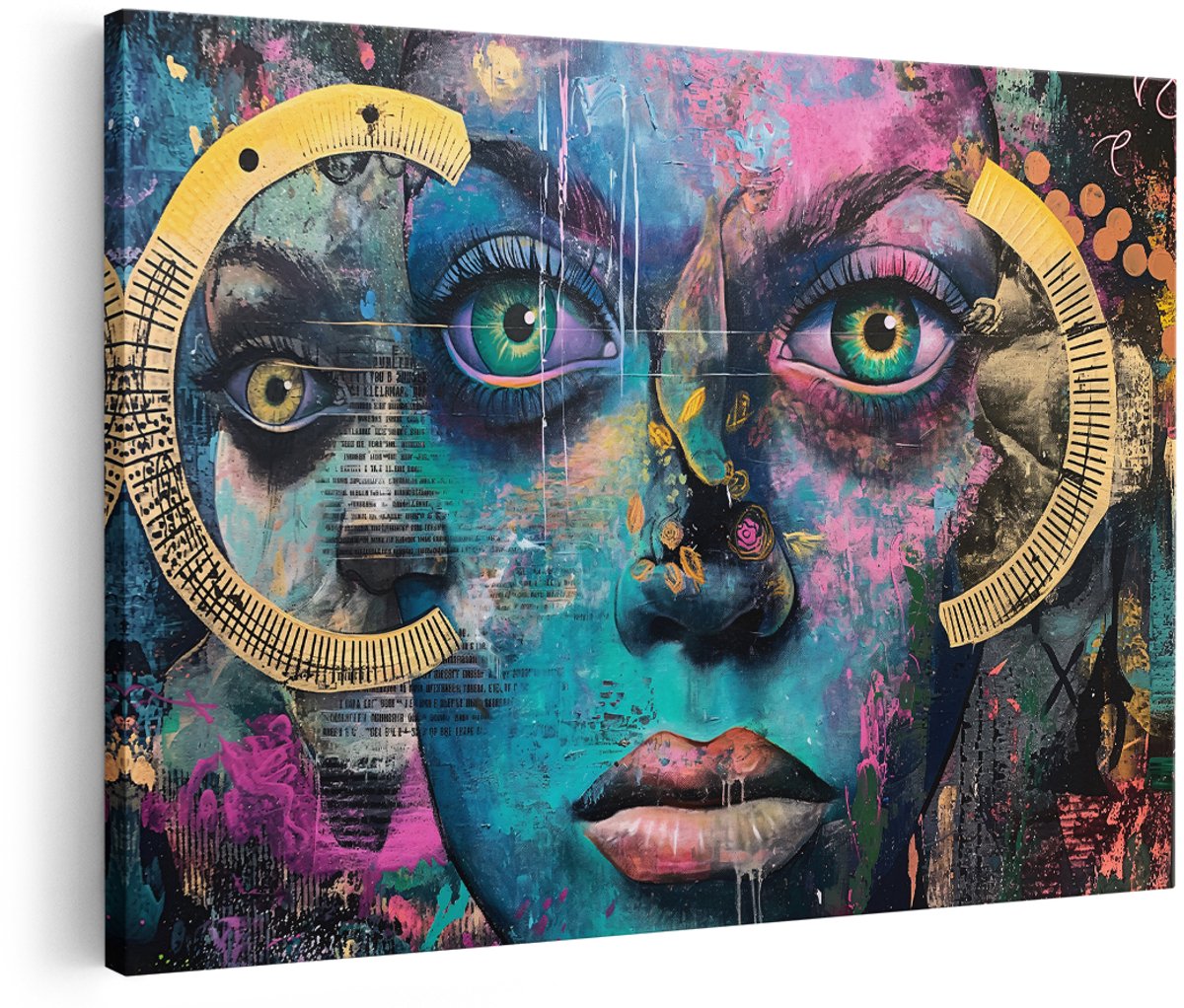 Artaza Canvas Schilderij Abstract Portret - 150x100 cm - Groot - Wanddecoratie Vrouw - Muurdecoratie Kleurrijk - Decoratie Graffiti Kunst