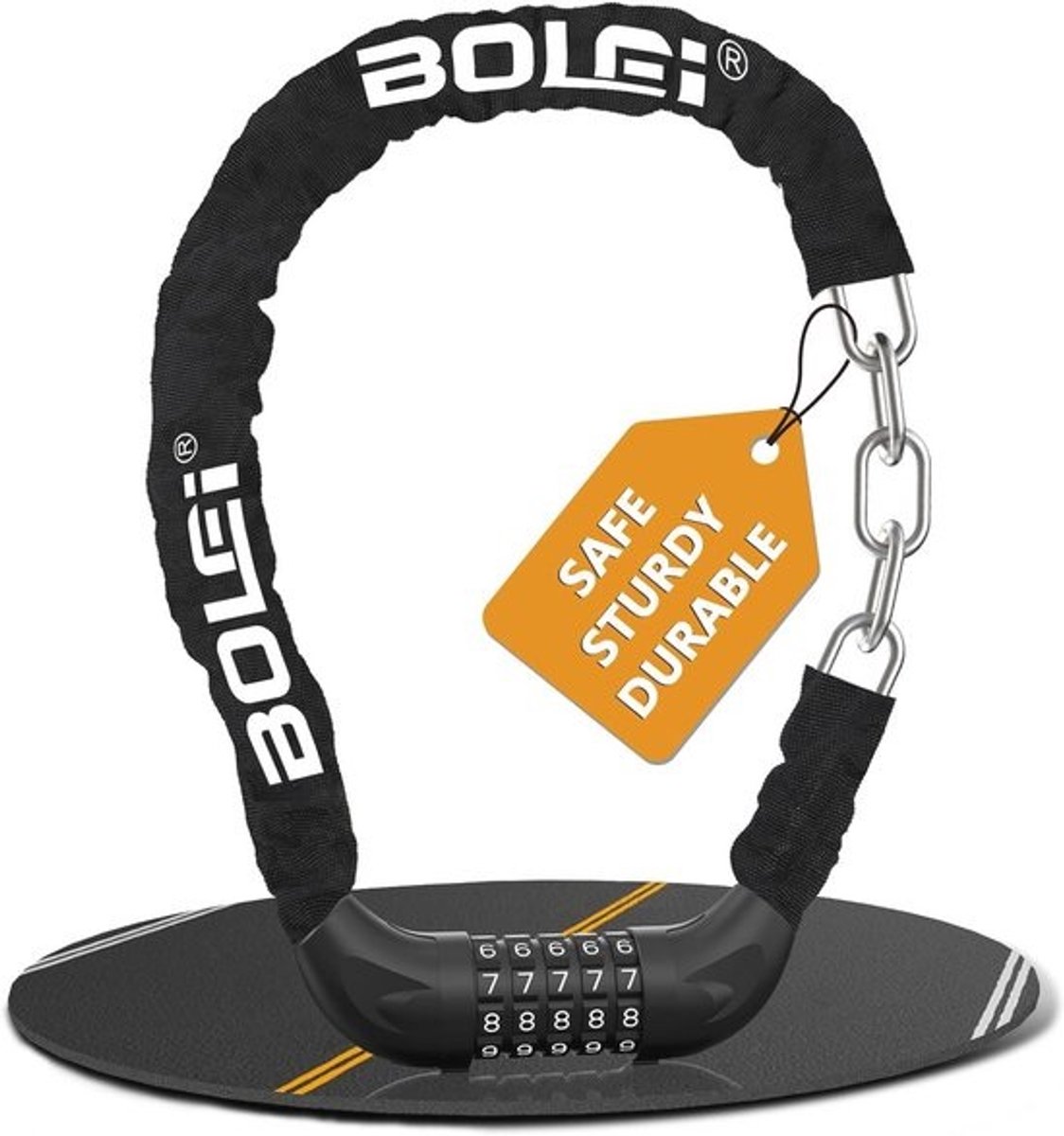 Bicycle Lock with 5-Digit Code - Anti-Theft Lock for Bikes, E-Bikes, Doors and Fences