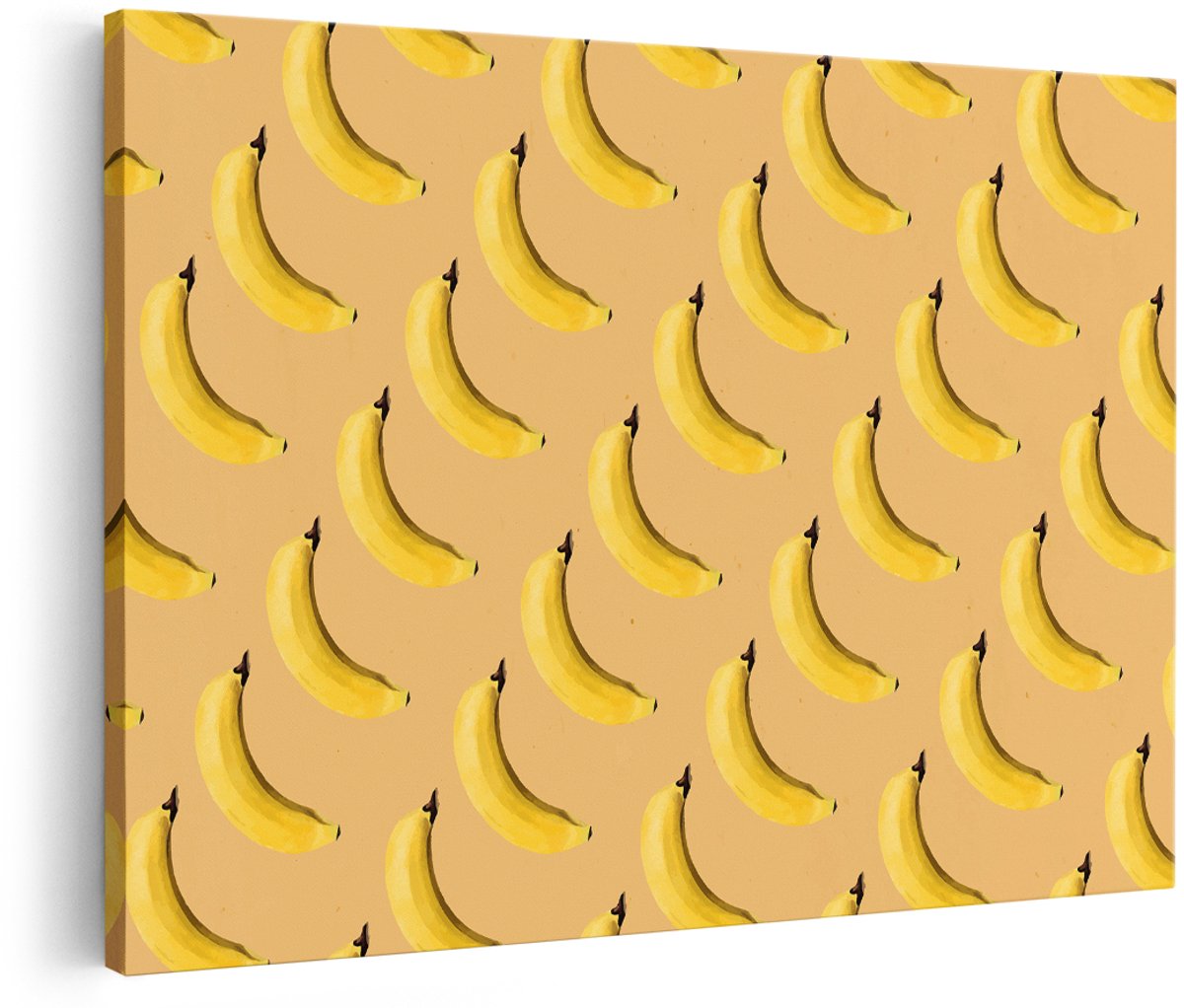Artaza Canvas Schilderij Bananen - 150x100 cm - Groot - Wanddecoratie Keuken - Muurdecoratie Fruit - Decoratie Patroon - Geel