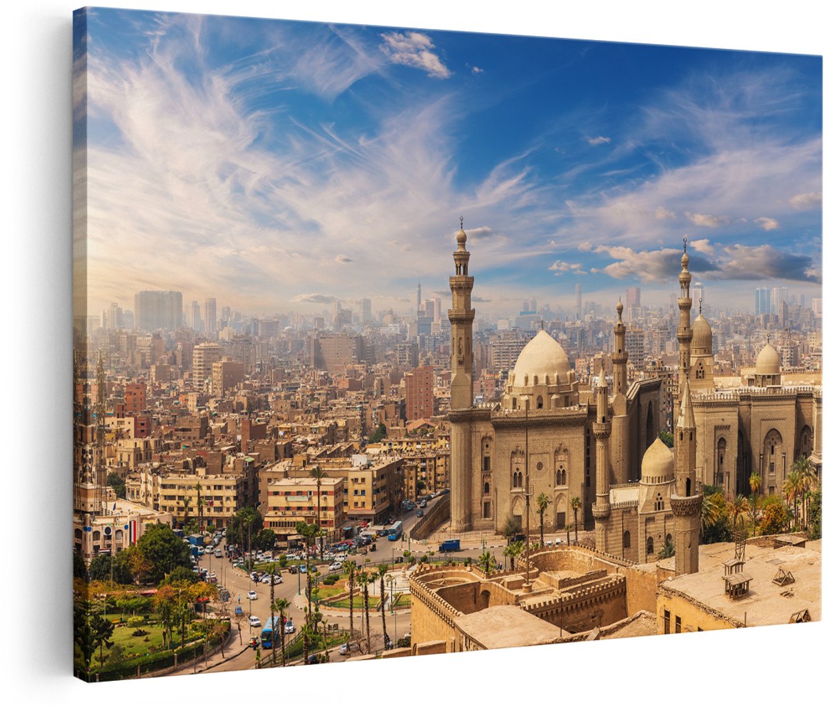 Artaza Canvas Schilderij Moskee in Cairo, Egypte - 150x100 cm - Groot - Wanddecoratie Woonkamer - Schilderijen - Muurdecoratie