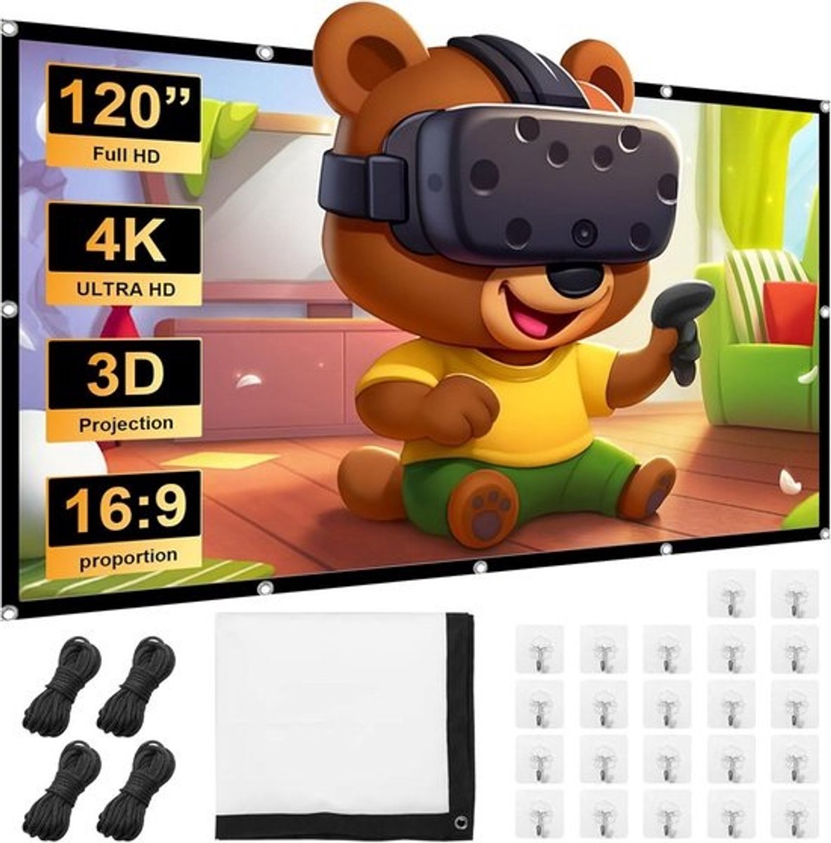 Draagbaar Projectiescherm 120 inch - Opvouwbaar Scherm voor Buiten & Thuisbioscoop - 16:9 HD Beamer Doek