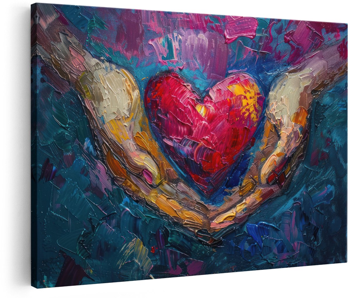 Artaza Canvas Schilderij Hart - 150x100 cm - Groot - Wanddecoratie Abstract - Muurdecoratie Liefde - Decoratie Kleurrijk Schilderij