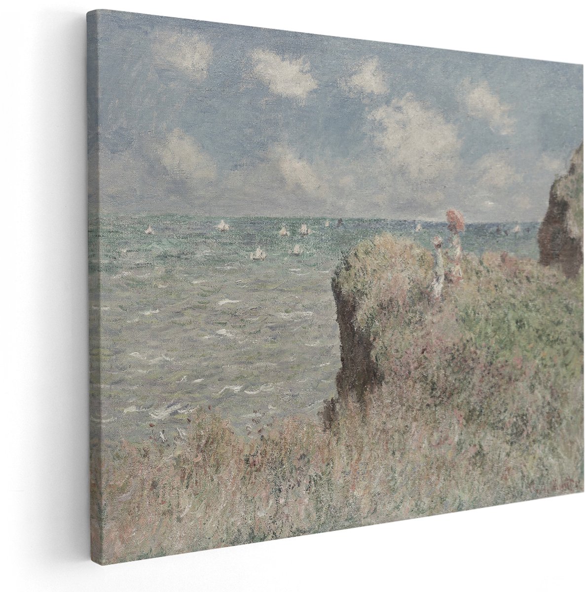 Artaza Canvas Schilderij Monet - 150x120 cm - Groot - Wanddecoratie Zee - Muurdecoratie Klif Met Vrouwen - Decoratie Impressionisme Woonkamer