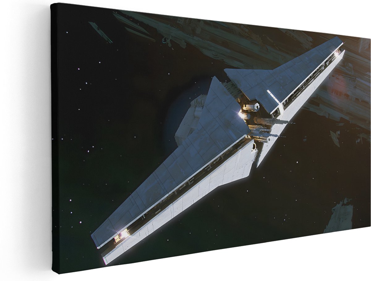Artaza Canvas Schilderij Star Wars Kruiser - 160x80 cm - Groot - Wanddecoratie Ruimte - Muurdecoratie Heelal - Kamer Accessoires Sterren