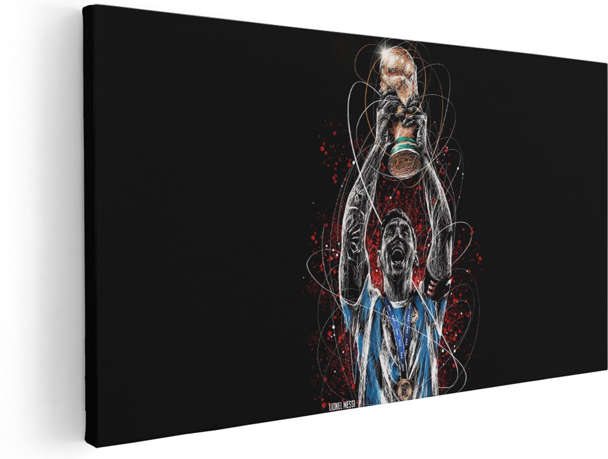 Artaza Canvas Schilderij Lionel Messi - 160x80 cm - Groot - Wanddecoratie Voetbal Portret - Muurdecoratie WK - Kamer Accessoires Argentinië