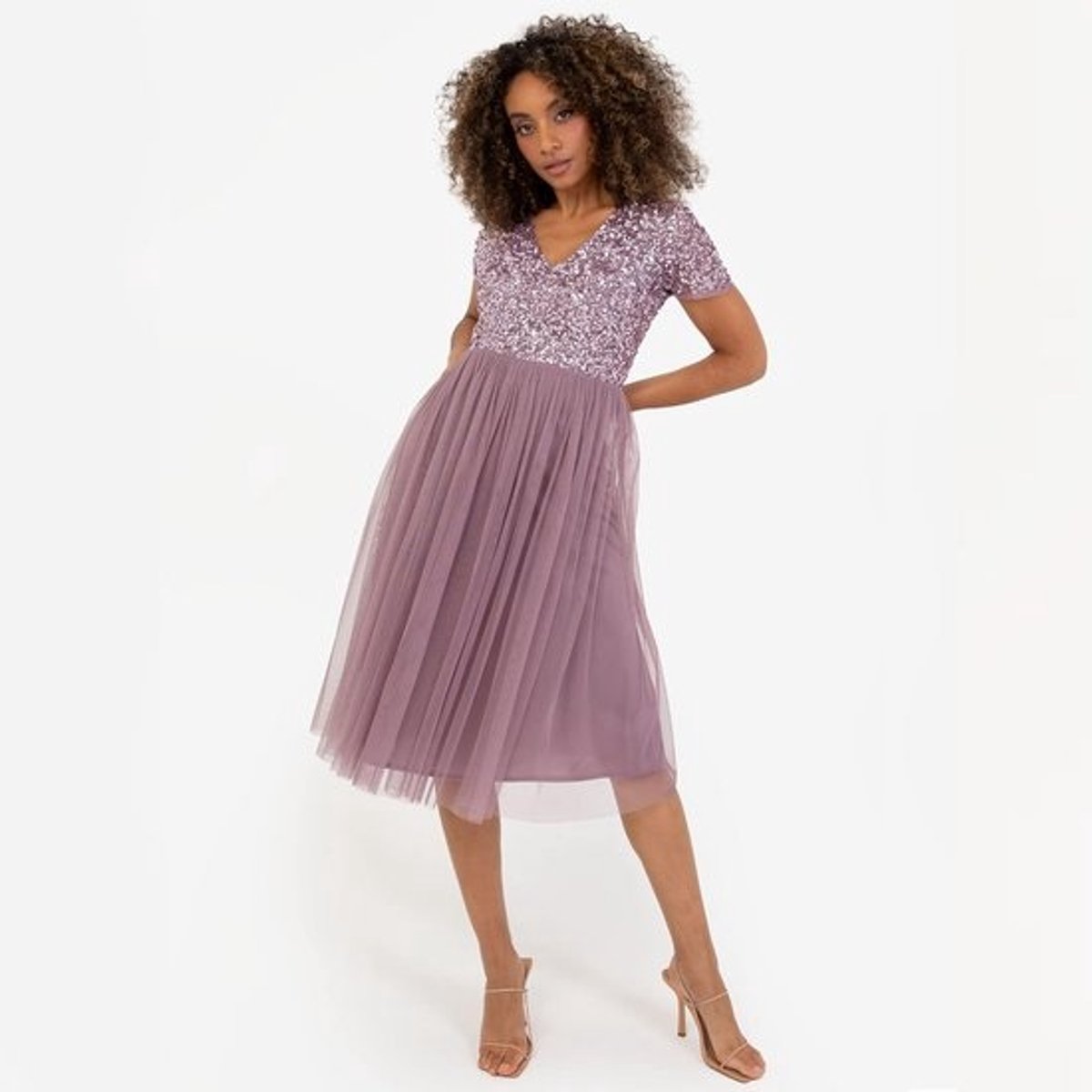 Elegante Pailletten Midi Jurk Dames - Geschikt voor Bruiloft Gast, Gala of Feest
