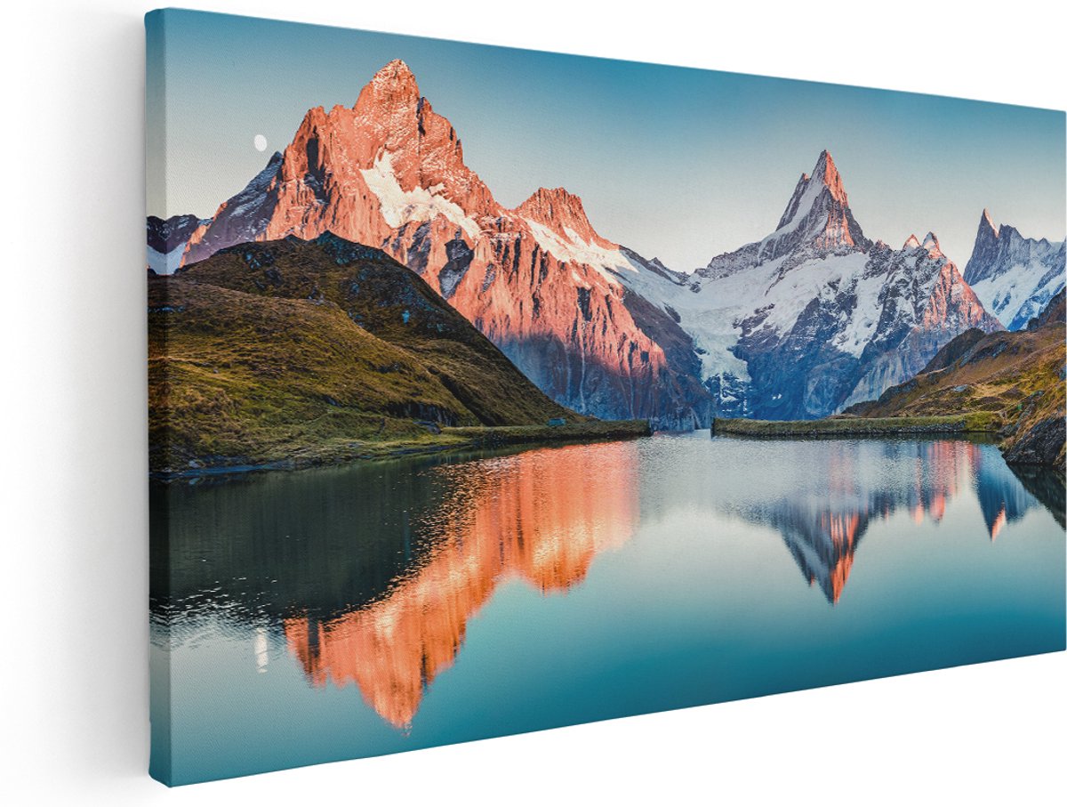 Artaza Canvas Schilderij Bergen Landschap Bij Het Meer - 160x80 cm - Groot - Wanddecoratie Woonkamer - Schilderijen - Muurdecoratie