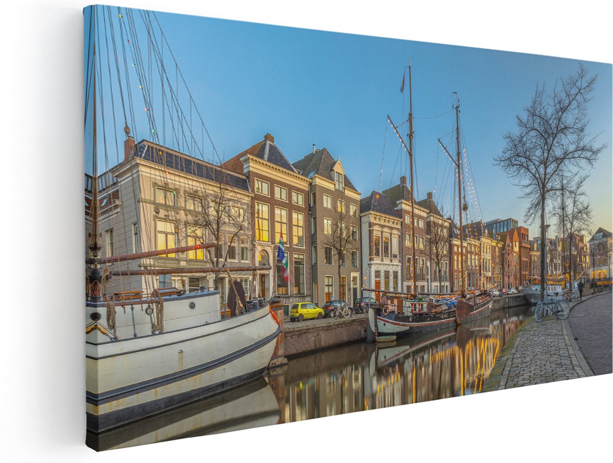 Artaza Canvas Schilderij Groningen Hoge der A Haven - 160x80 cm - Groot - Wanddecoratie Woonkamer - Schilderijen - Muurdecoratie