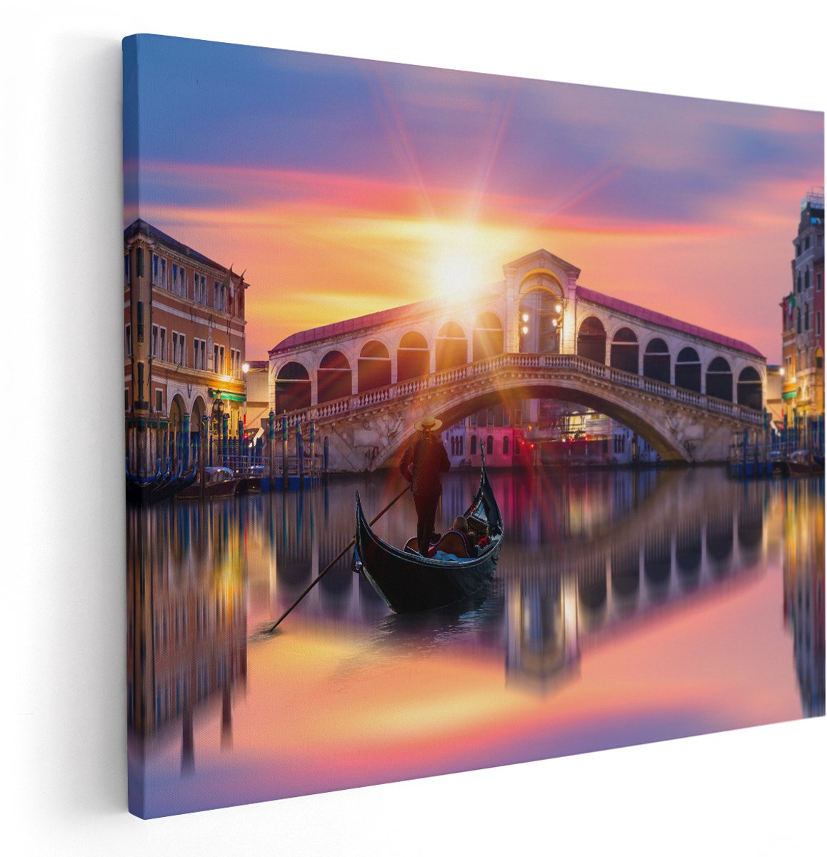 Artaza Canvas Schilderij Gondel bij de Rialtobrug in Venetië, Italië - 150x120 cm - Groot - Wanddecoratie Woonkamer - Schilderijen - Muurdecoratie