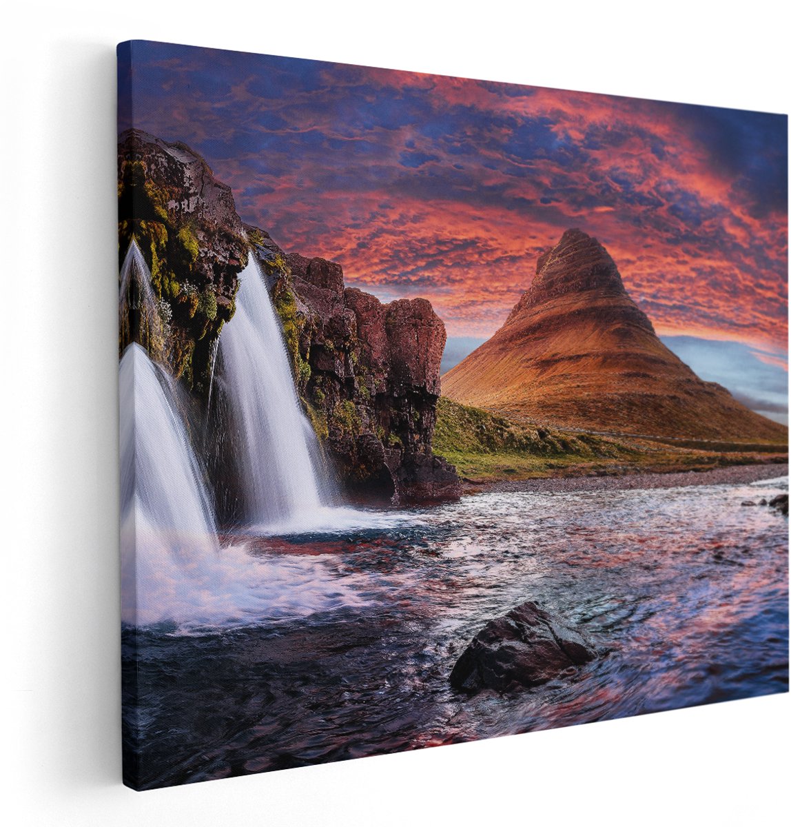 Artaza Canvas Schilderij Waterval Bij Een berg - 150x120 cm - Groot - Wanddecoratie Woonkamer - Schilderijen - Muurdecoratie