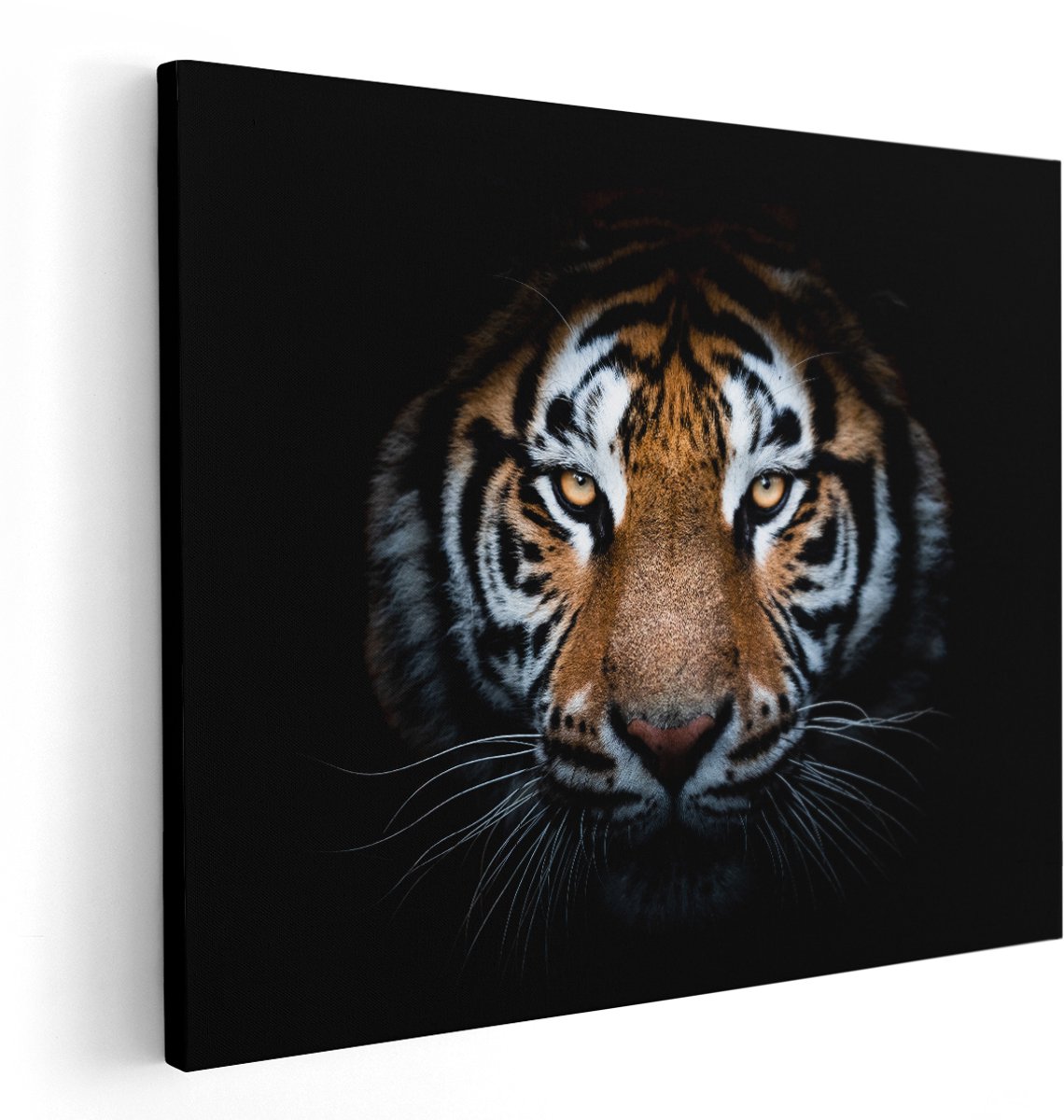 Artaza Canvas Schilderij Tijger Op Zwart Achtergrond - 150x120 cm - Groot - Wanddecoratie Woonkamer - Schilderijen - Muurdecoratie