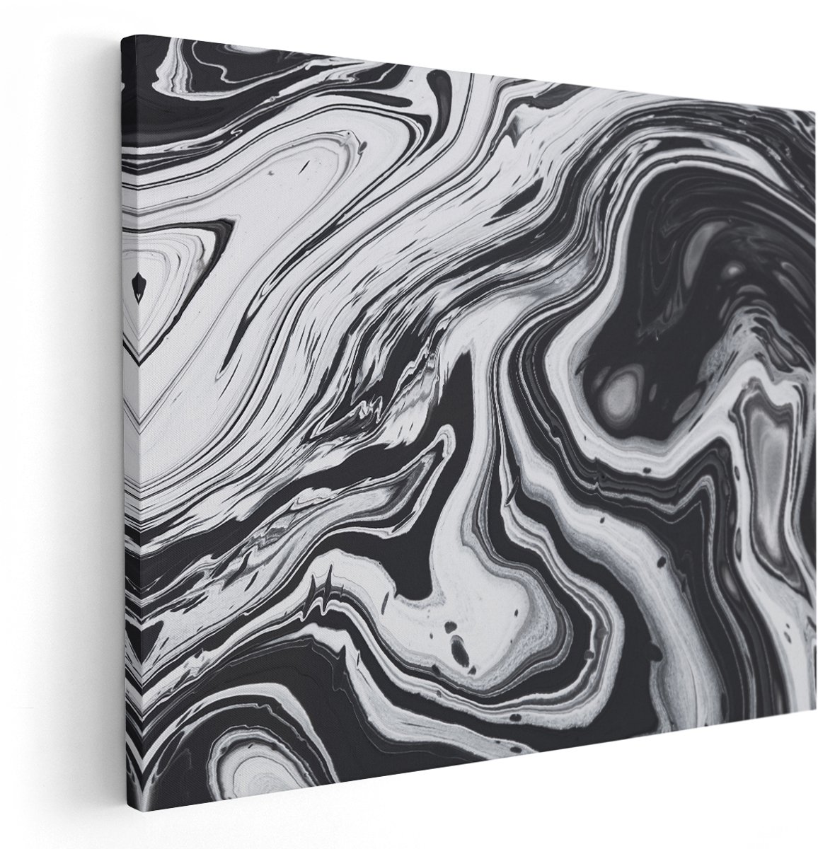 Artaza Canvas Schilderij Abstracte Kunst - Zwart met Wit - 150x120 cm - Groot - Wanddecoratie Woonkamer - Schilderijen - Muurdecoratie