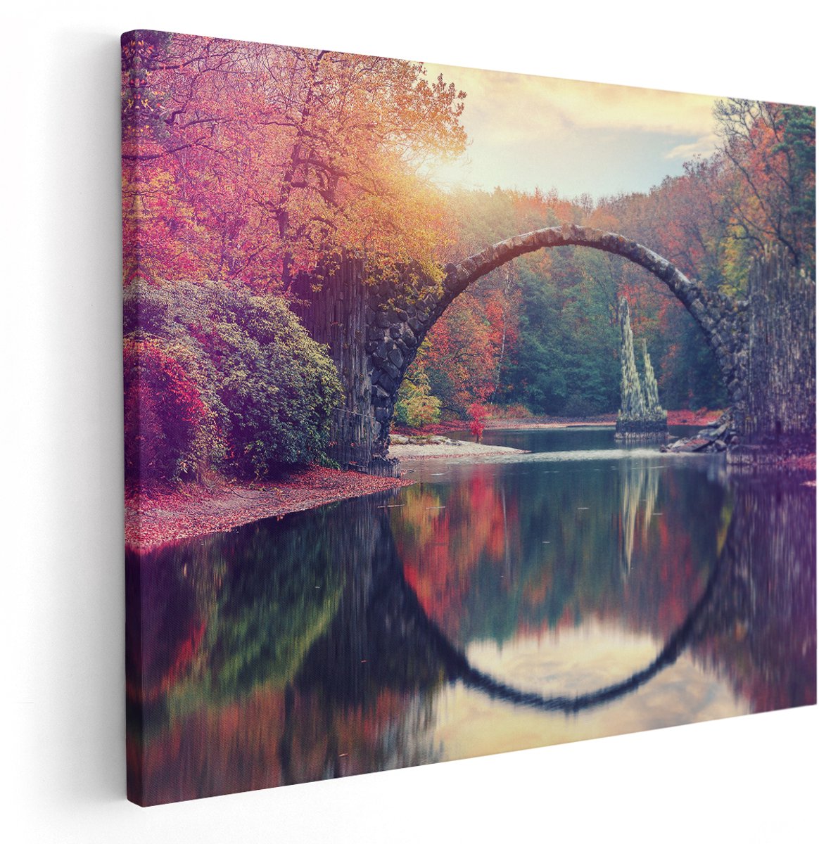 Artaza Canvas Schilderij Rakotz Brug In Duitsland In De Herfst - 150x120 cm - Groot - Wanddecoratie Woonkamer - Schilderijen - Muurdecoratie