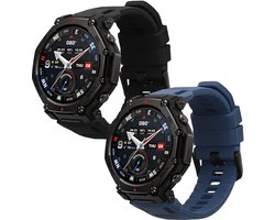 kwmobile 2x horlogebandjes geschikt voor Amazfit T-Rex3 Pro 44mm bandje - Smartwatch bandjes van TPU - Activity tracker horloge band in zwart / donkerblauw