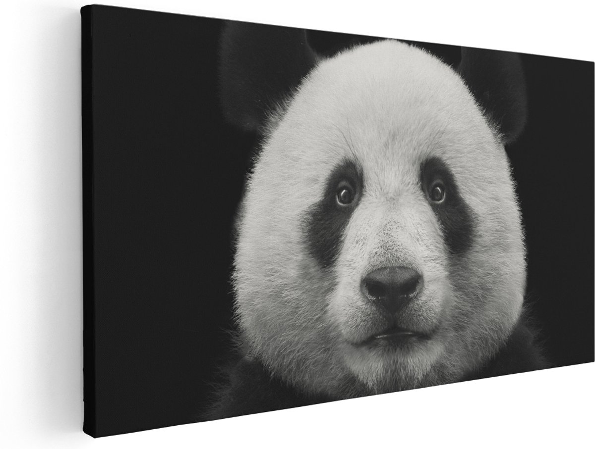 Artaza Canvas Schilderij Panda - Pandakop - 160x80 cm - Groot - Wanddecoratie Woonkamer - Schilderijen - Muurdecoratie