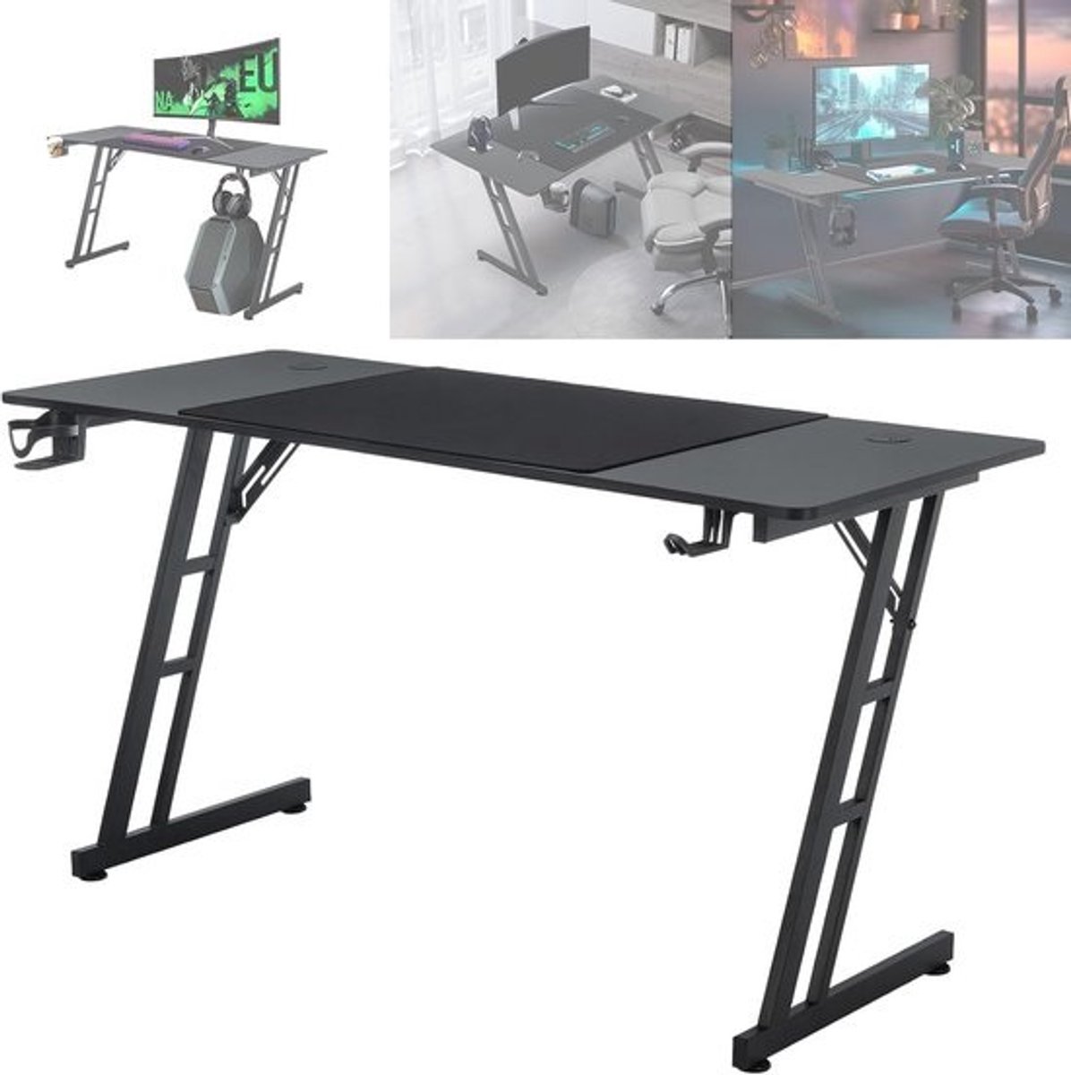 Ergonomisch Gaming Bureau met Bekerhouder en Koptelefoonhaak - 120x60 cm